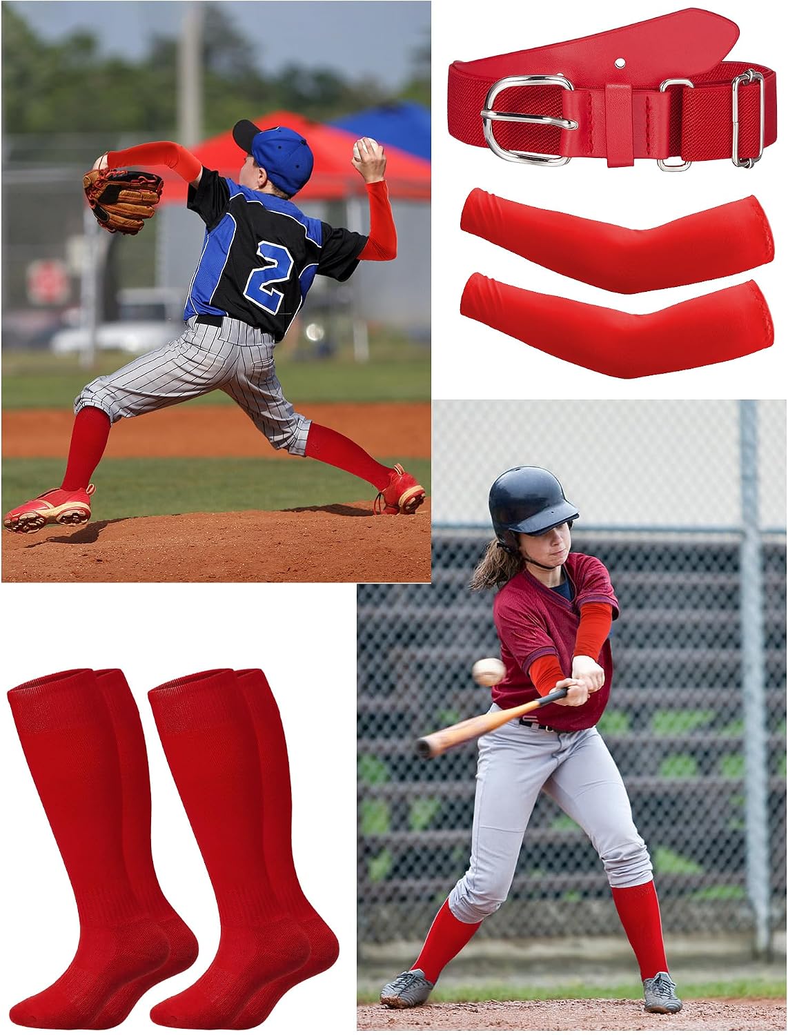 Baseball Belt and Socks Combo Softball Arm Sleeve UV Protection Compression Sleeves Adjustable Elastic Belt