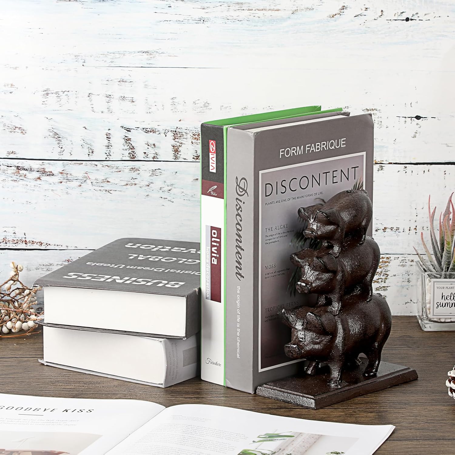 Long Handle Door Stoppers, Cast Iron Heavy Door Stop, Decorative Door Holder to Keep Door Open, Portable Tall Door Stopper, Funny Cute Animal Floor Door Stops for Home, Vintage Brown (Pigs Family)