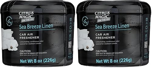 Citrus Magic On The Go - Ambientador sólido absorbente de olores, Sea Breeze Linen, 8 onzas, paquete de 2