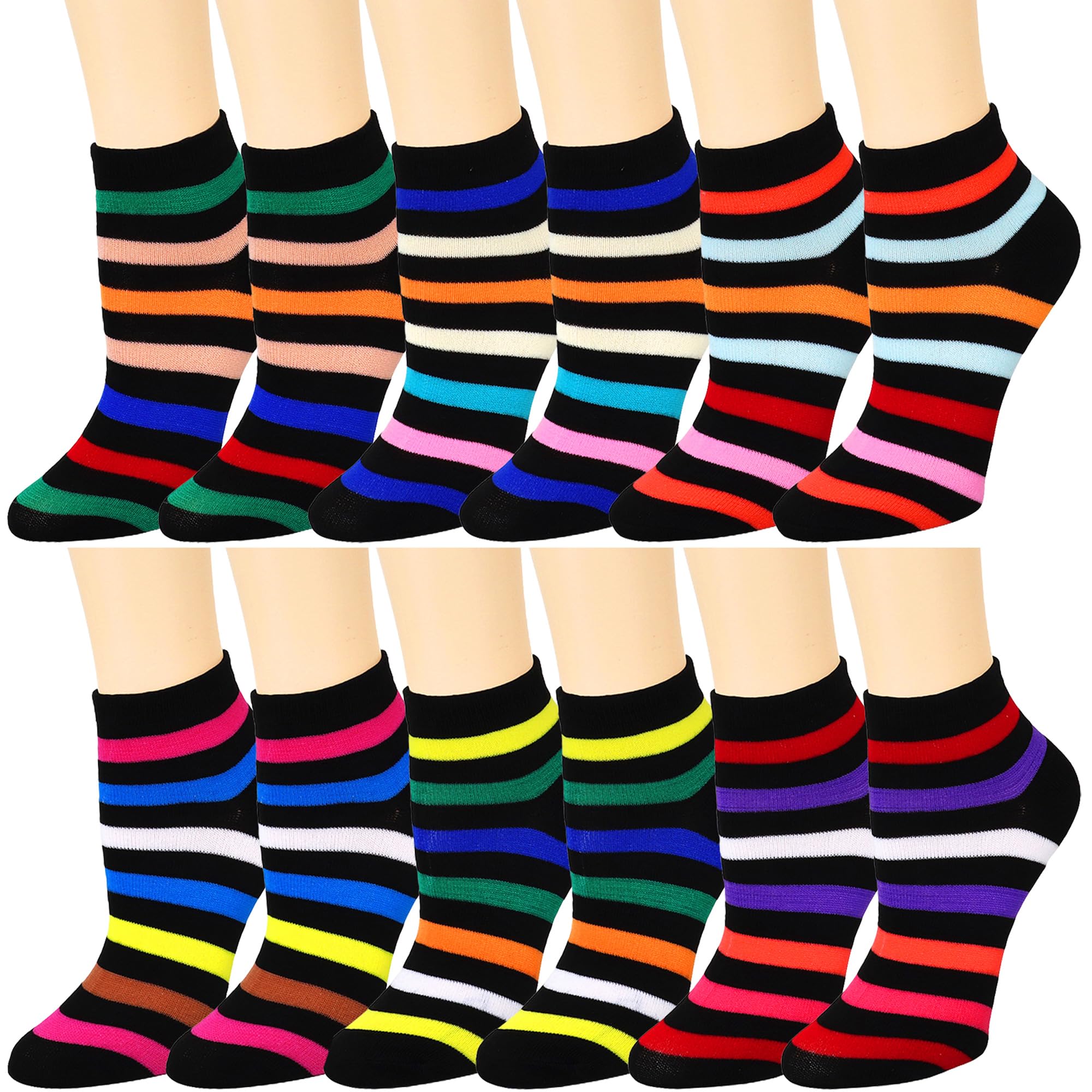 Falari 12 pares de calcetines tobilleros para mujer, coloridos, cómodos, suaves, ligeros, deportivos