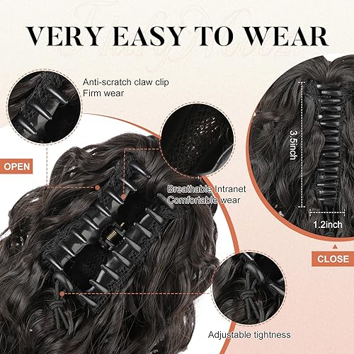 Miniatura 4 de Flufymooz Extensión de cola de caballo, extensión de cola de caballo de garra corta de 12 pulgadas, extensiones de cabello sintético natural para