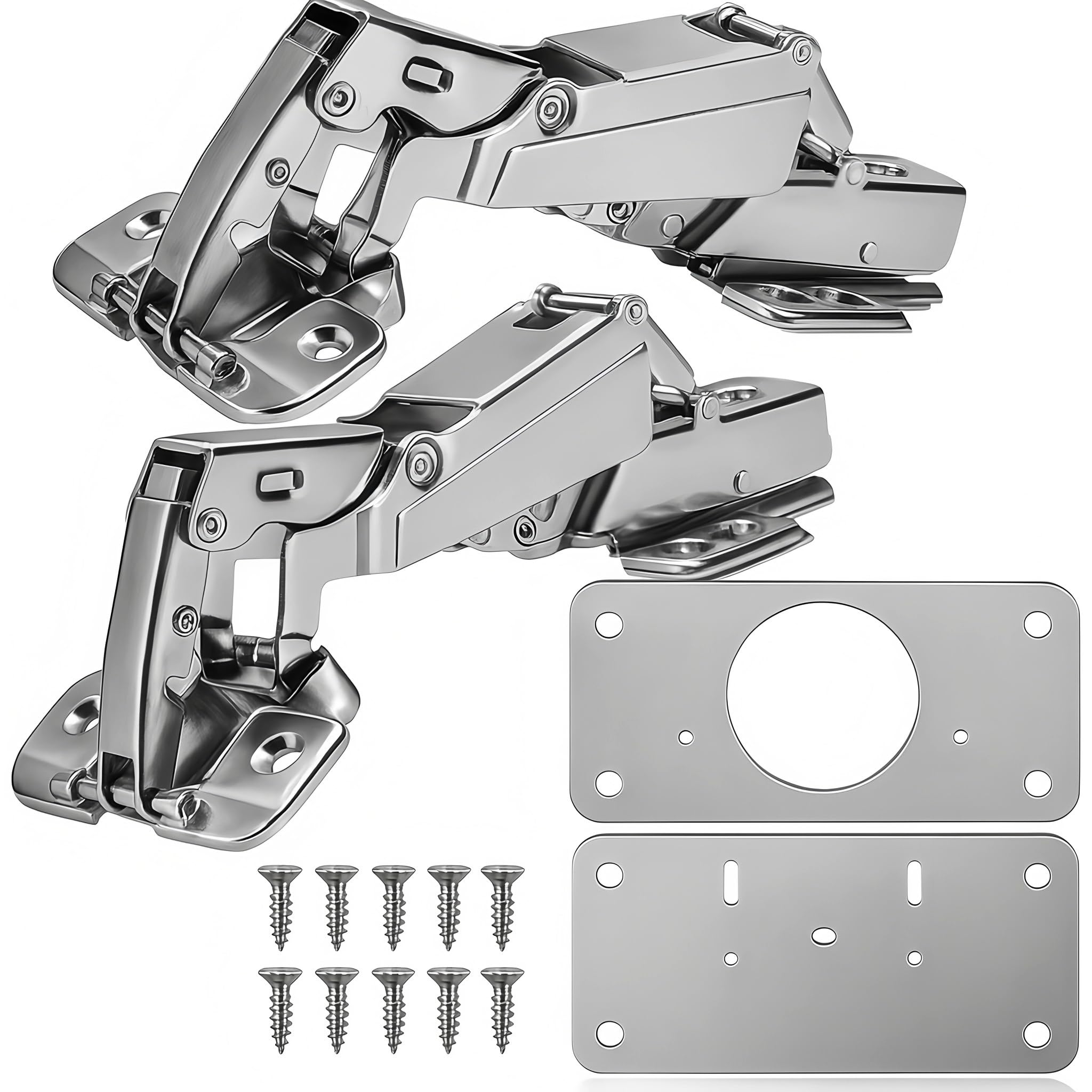 TamBee Corner Cabinet Hinge Bifold 175 Degree with Repair Plate Kit, 48mm Full Overlay Lazy Susan Cabinet Door Hinge Frameless