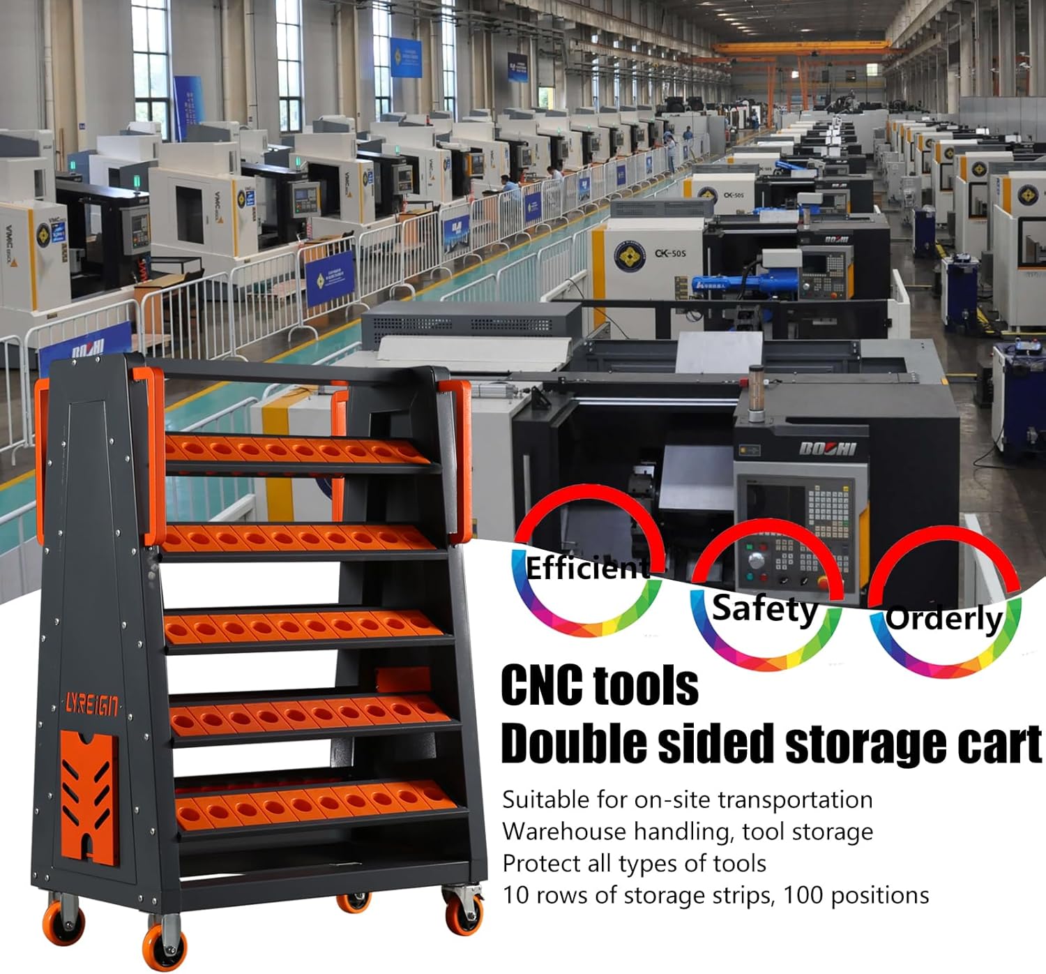 CAT40 CNC Tool Cart-100 CAP, 5-tier CNC Rolling Carts with Wheels，40 Taper Tool Holder, CNC Mobile Tool Holder, CNC Tool Organizer, CAT 40 Tool Holder Set for StorehouseFactory Garage