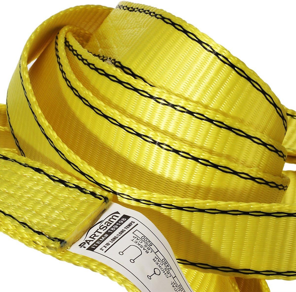 Partsam Premium 2 Pcs Crane Towing Strap Durable 3400Dtex - Heavy Duty Web Sling - Corrosion Resistance Polyester Industrial Flat Eye-Eye Ropes (10feet x 2inch)