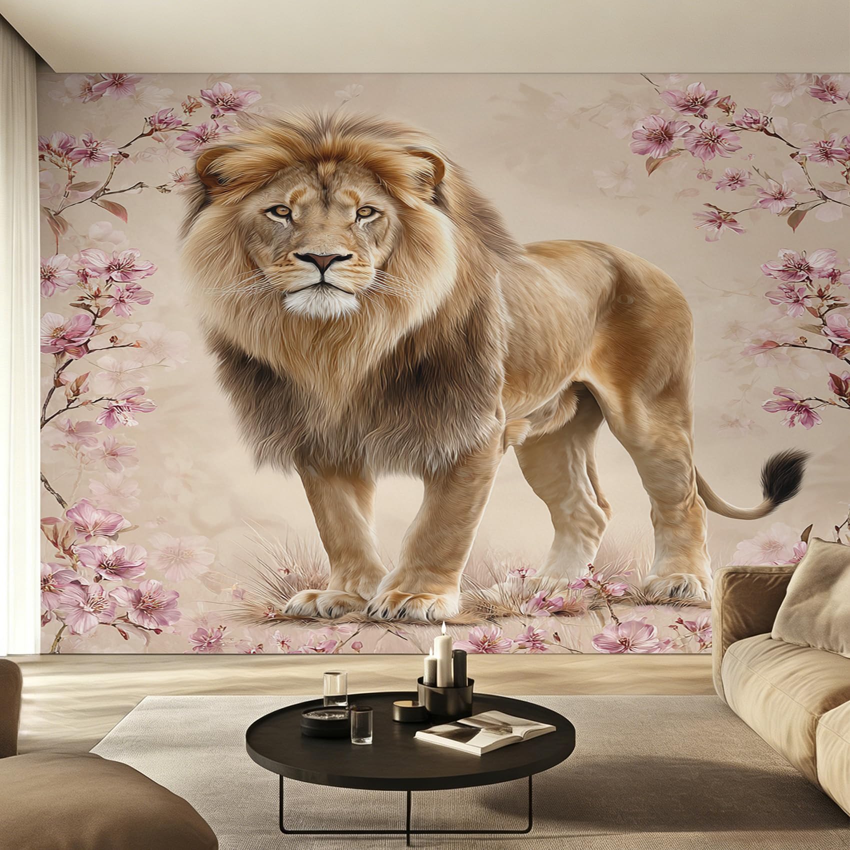Papier peint lion intissé fresque murale 350x256 cm pour salon