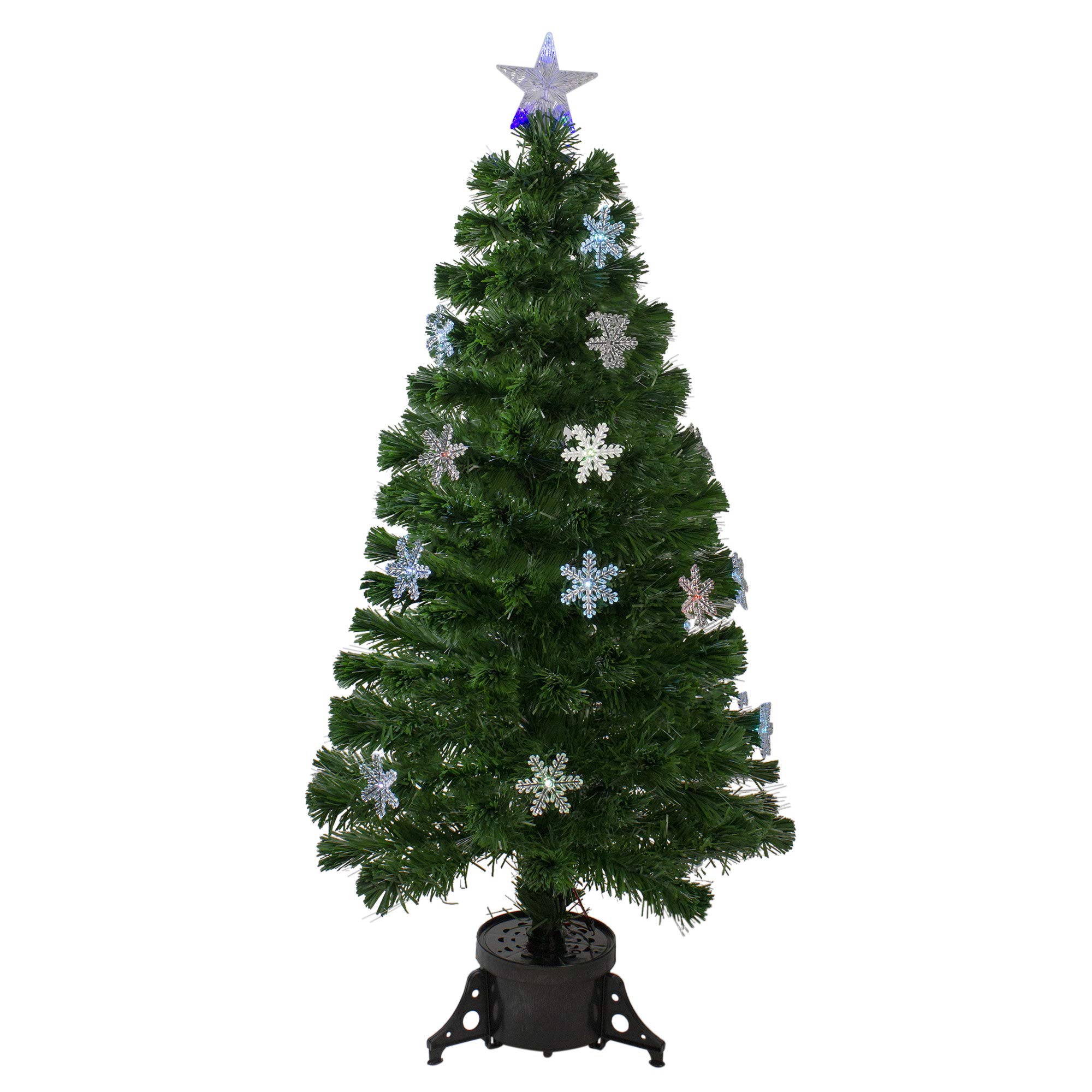 Amazon Com 4 Pre Lit Color Changing Fiber Optic Artificial Christmas Tree With Snowflakes Home Kitchen
