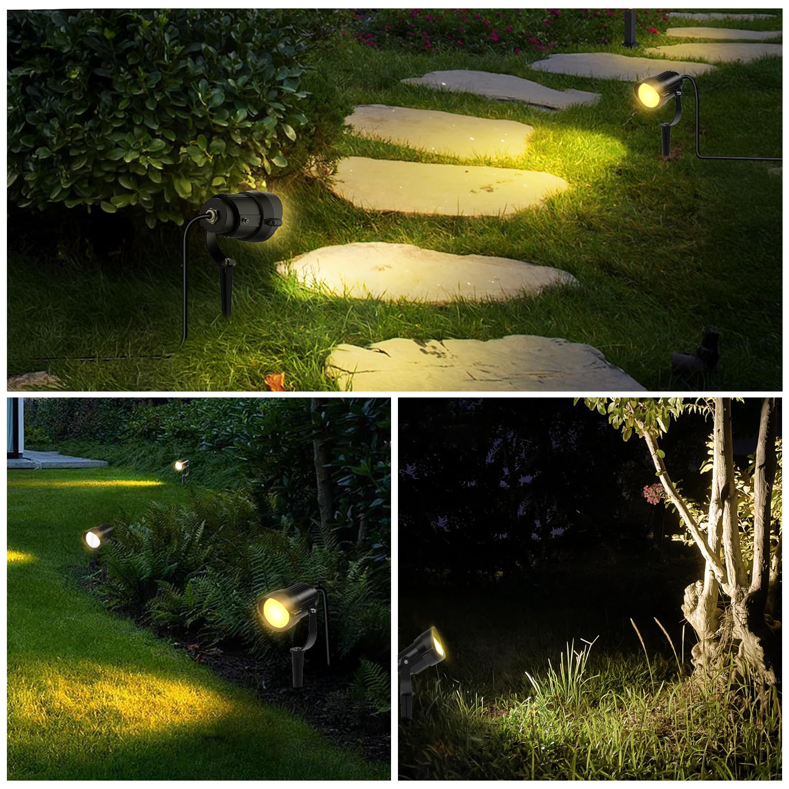 HIBOITEC 12W Gartenbeleuchtung mit 1,5 m Kabel Stecker, 2700K Warmweiß Gartenstrahler mit Strom Wasserdichte Led Außenbeleuchtung Garten, 1320 lm Gartenstrahler für Draußen Haus Hof Terrasse Gehweg