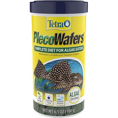 Tetra PlecoWafers for Algae-Eating Fish, 6.5 Ounces, Complete Daily Diet for Herbivore Bottom-Feeding Aquatic Pet, Sinking Fish Food to Support Digestibility