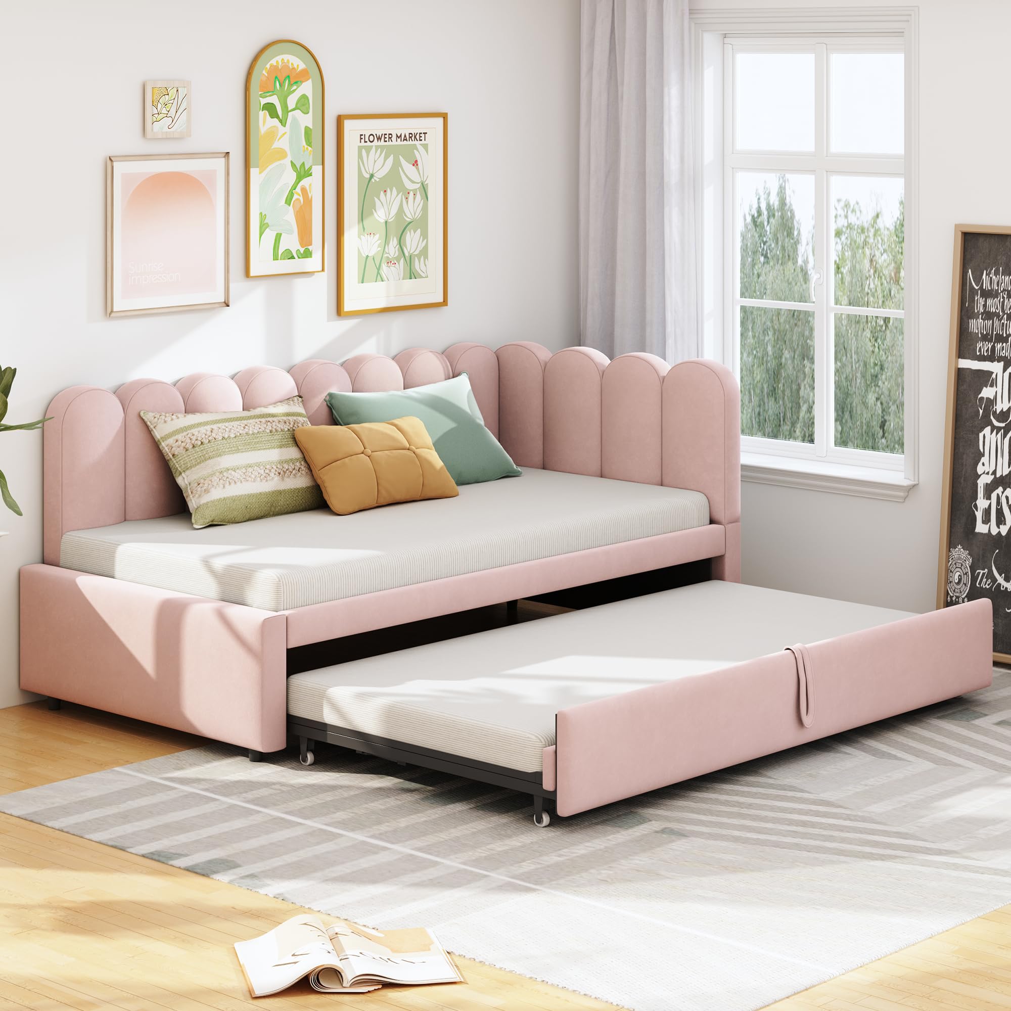 2-in-1 multifunctionele slaapbank in L-vorm (90/180 x 200 cm), fluwelen