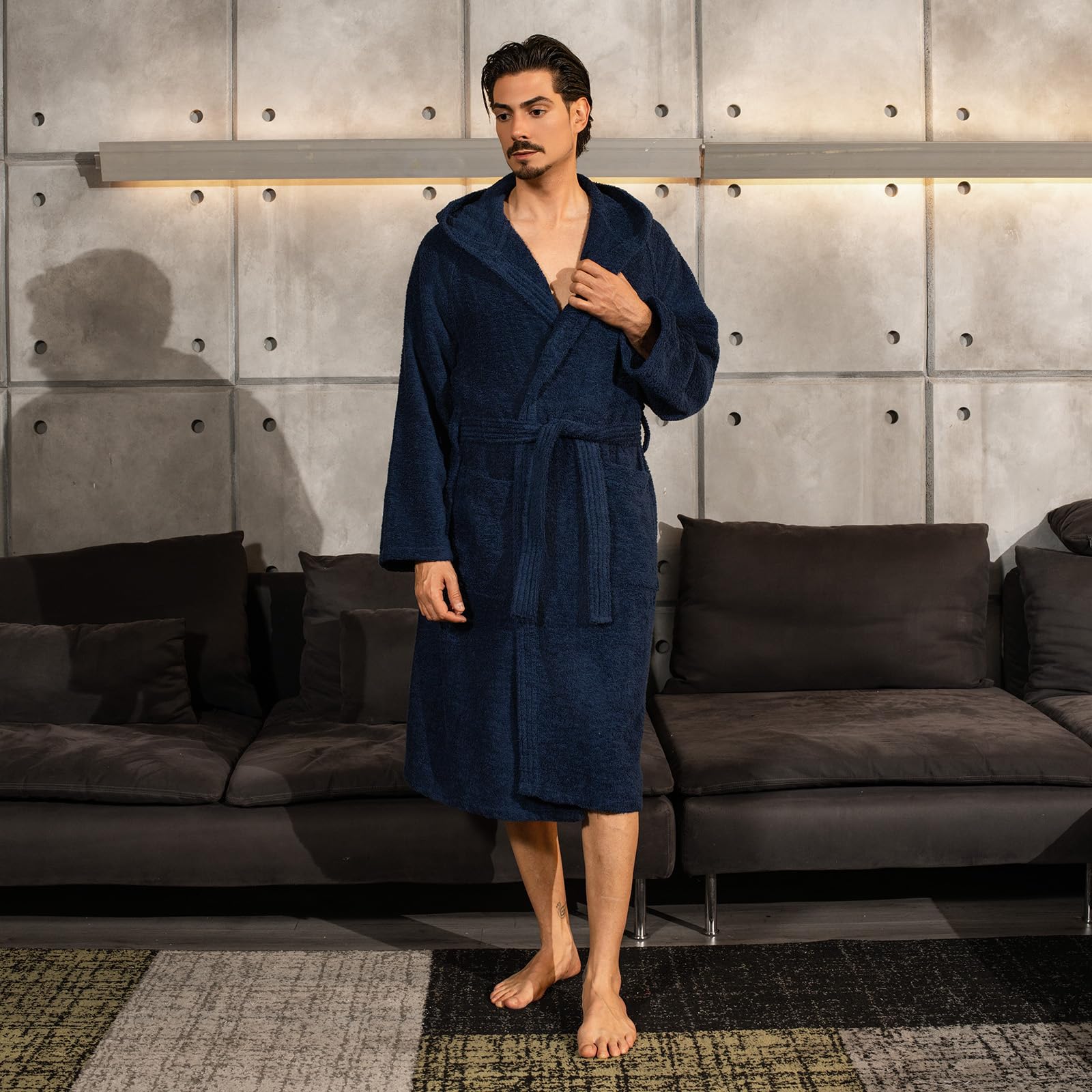Peignoir unisexe pour femme/homme avec capuche - en éponge de coton 100% OEKO-TEX - doux, absorbant, Design italien