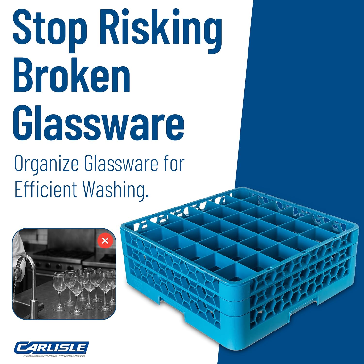 Carlisle FoodService Products RG36-214 OptiClean 36 Compartment Glass Rack with 2 Extenders, 2-15/16" Compartments, Blue (Pack of 3)