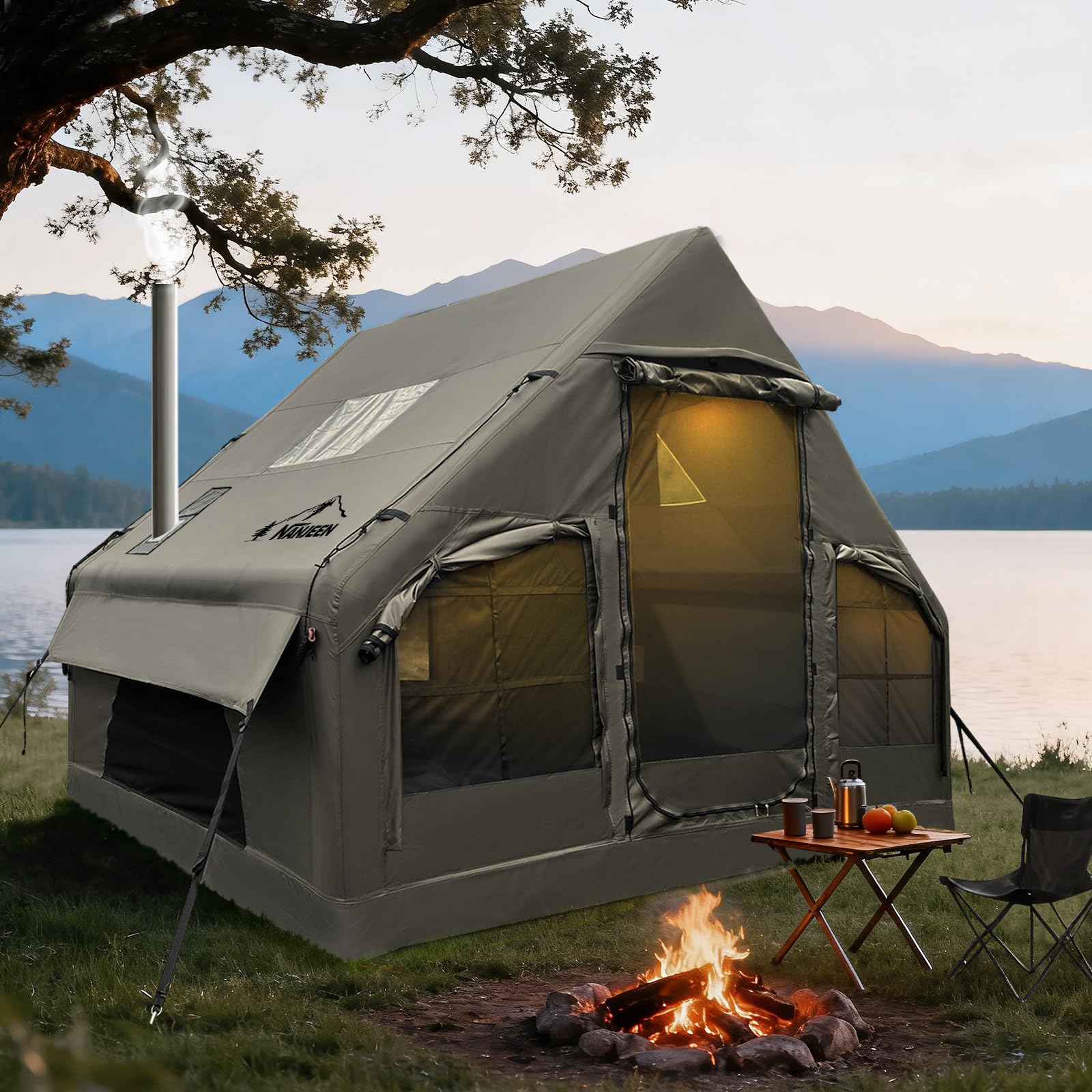 NANJEEN® | Large Luxury Inflatable Camping Tent,Wind & Rain Resistant,12㎡ Interior,2-10 Person Shelter,8 Minutes Fast Setup with Hand Pump,All-Season