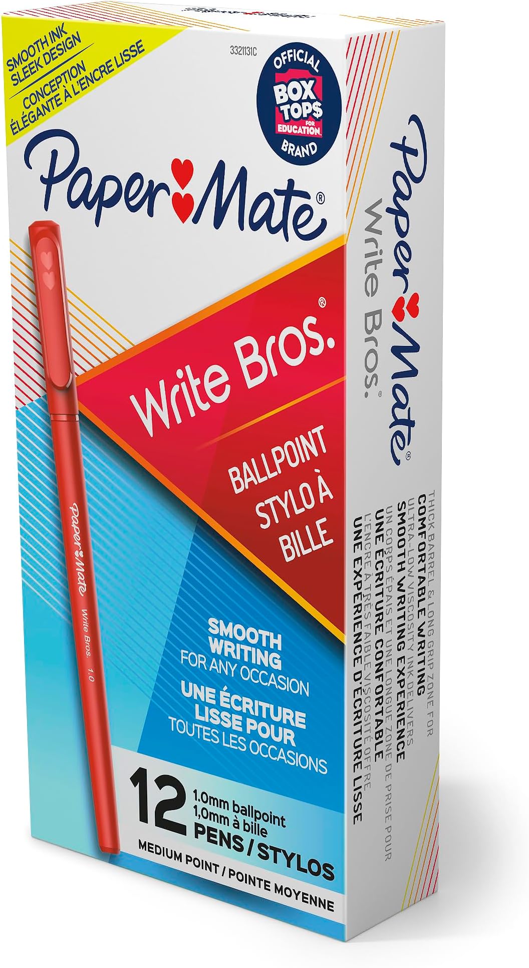 Paper Mate Write Bros Ballpoint Pens, Medium Point (1.0mm), Red, 12 Count