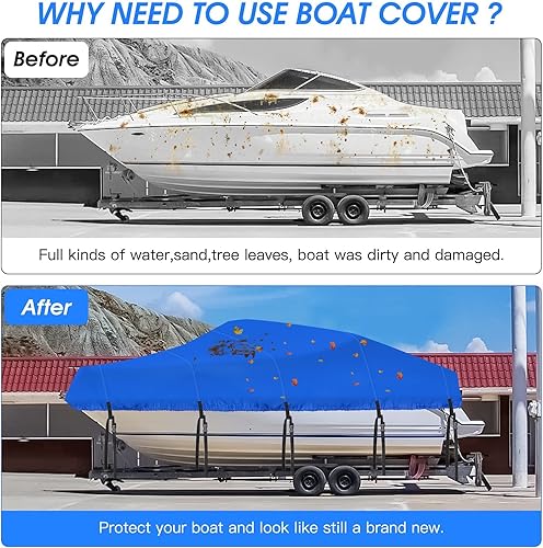 Miniatura 6 de Fundas para lanchas de 17 a 19 pies, impermeables, Oxford, resistente, poliéster 600D, ajuste bajo, pesca, casco en V, velero, tricasco, lancha para