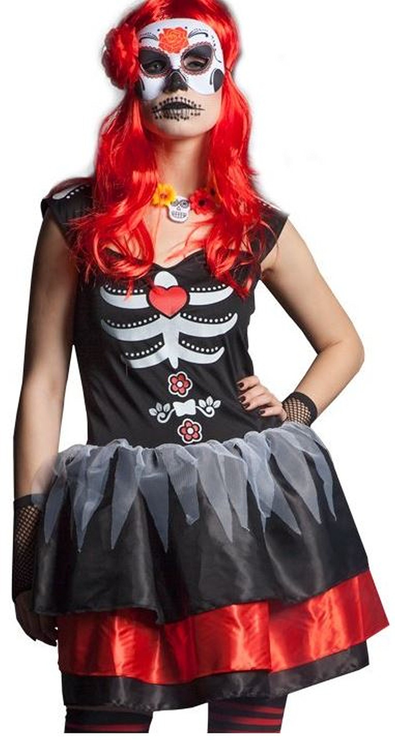 Folat 63332 Day of The Dead Women Dress (Large/X-Large), Black, L-XL
