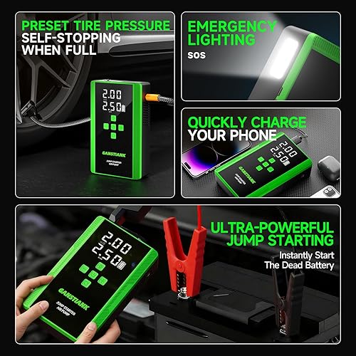 Miniatura 4 de Arrancador de batería de coche de 12 V con compresor de aire, caja de arranque portátil de 5000 A, paquete de arranque para motores de gasolina de