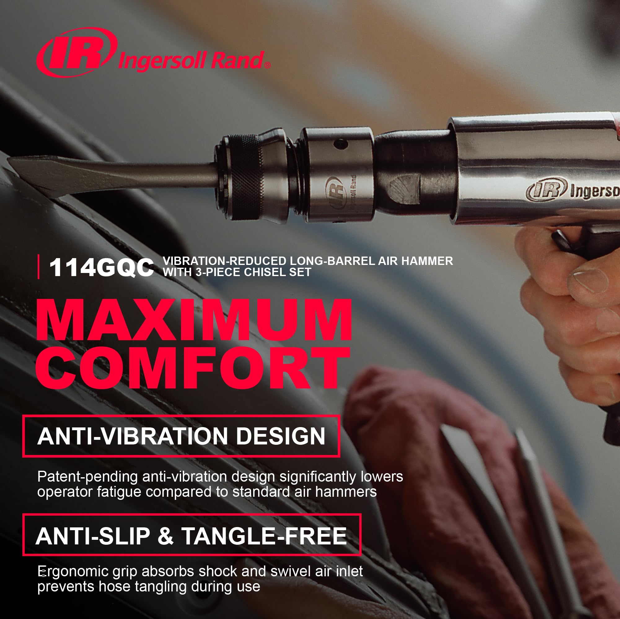 Ingersoll Rand Air Hammer 114GQC by Ingersoll-Rand | Inklusive 3 Meißelaufsätzen, 3.500 BPM max, ideal für Reparaturen von Auspuffanlagen und allgemeine Wartungsaufgaben