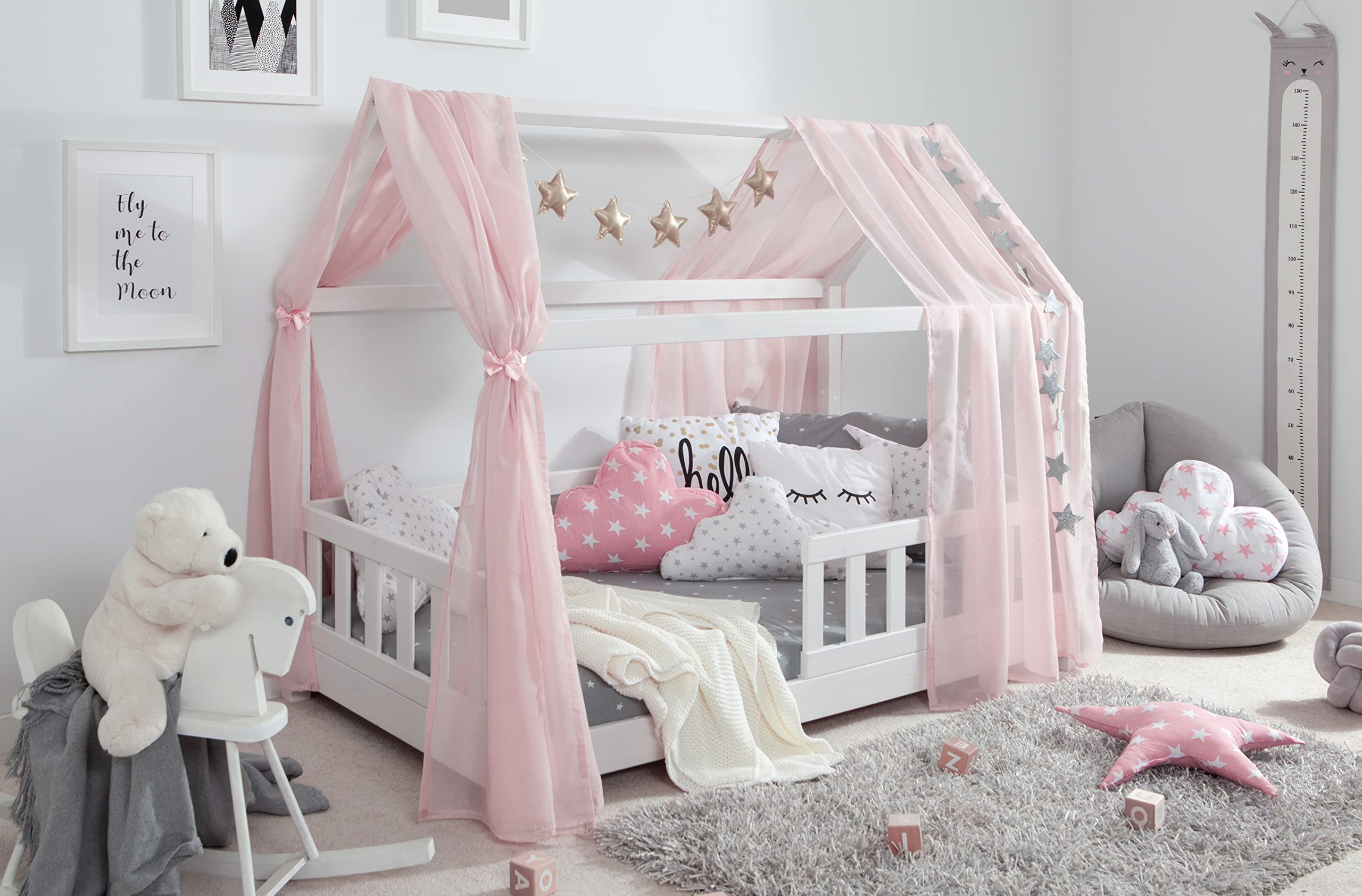 TiCAA Betthimmel Hausbett Tüll (2er Set) – Kinderbett Vorhang aus Polyester, Stoffhimmel, Hausbett Deko für Mädchen & Jungen