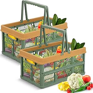 Lot De 2 Paniers De Rangement Pliables 16 Litres - Plastique Résistant, Poignées - Pour Courses, Linge, Rangement - Dimensions Ouvertes 34,7x26,5x19,2 Cm