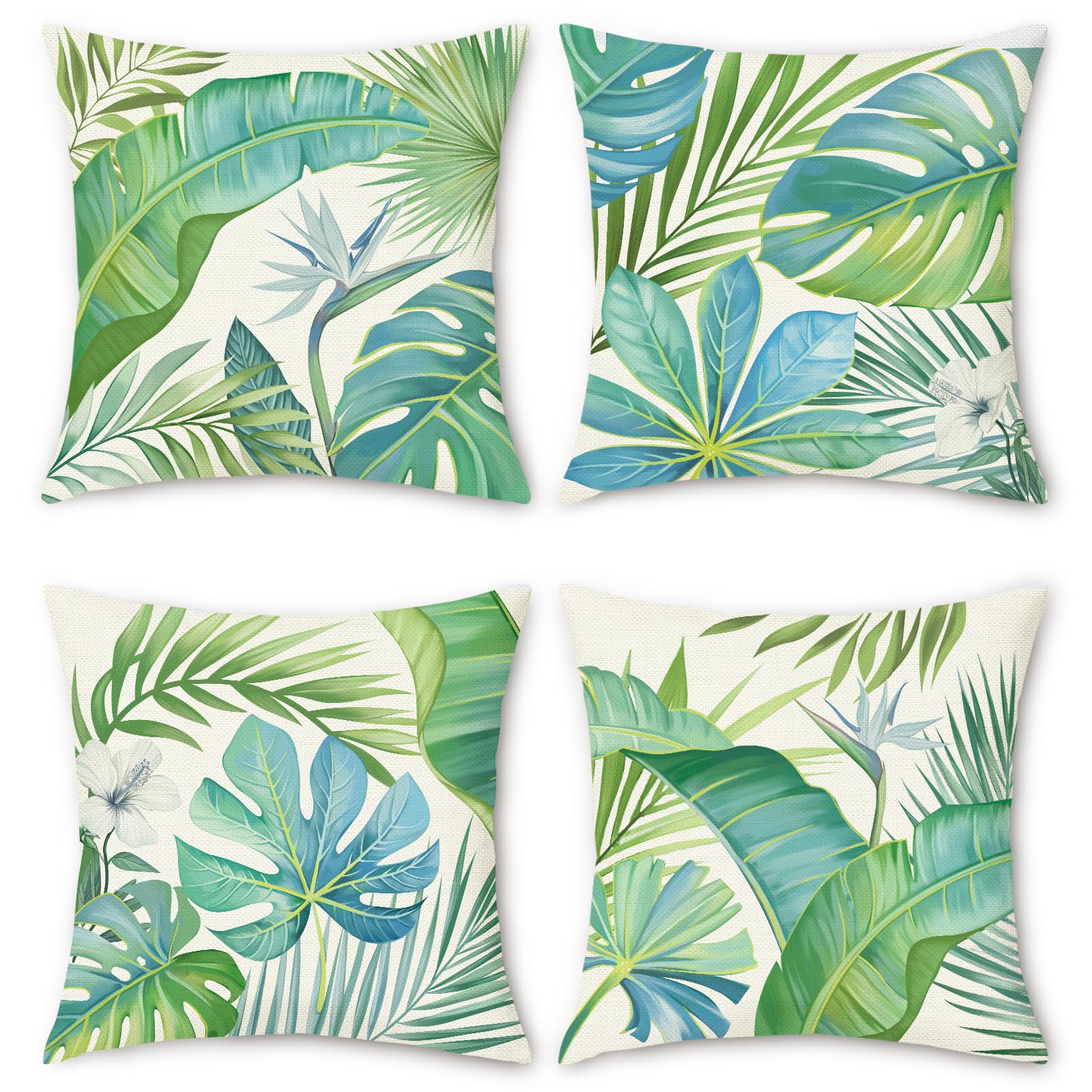 COZZSNUGE Tropical Leaves Cushion Covers Green Palm Leaf Monstera Outdoor Plant Polyester Decorative Pillowcases for Garden Sofa Bed Home Patio 45 x 45 cm Set of 4 — image 1