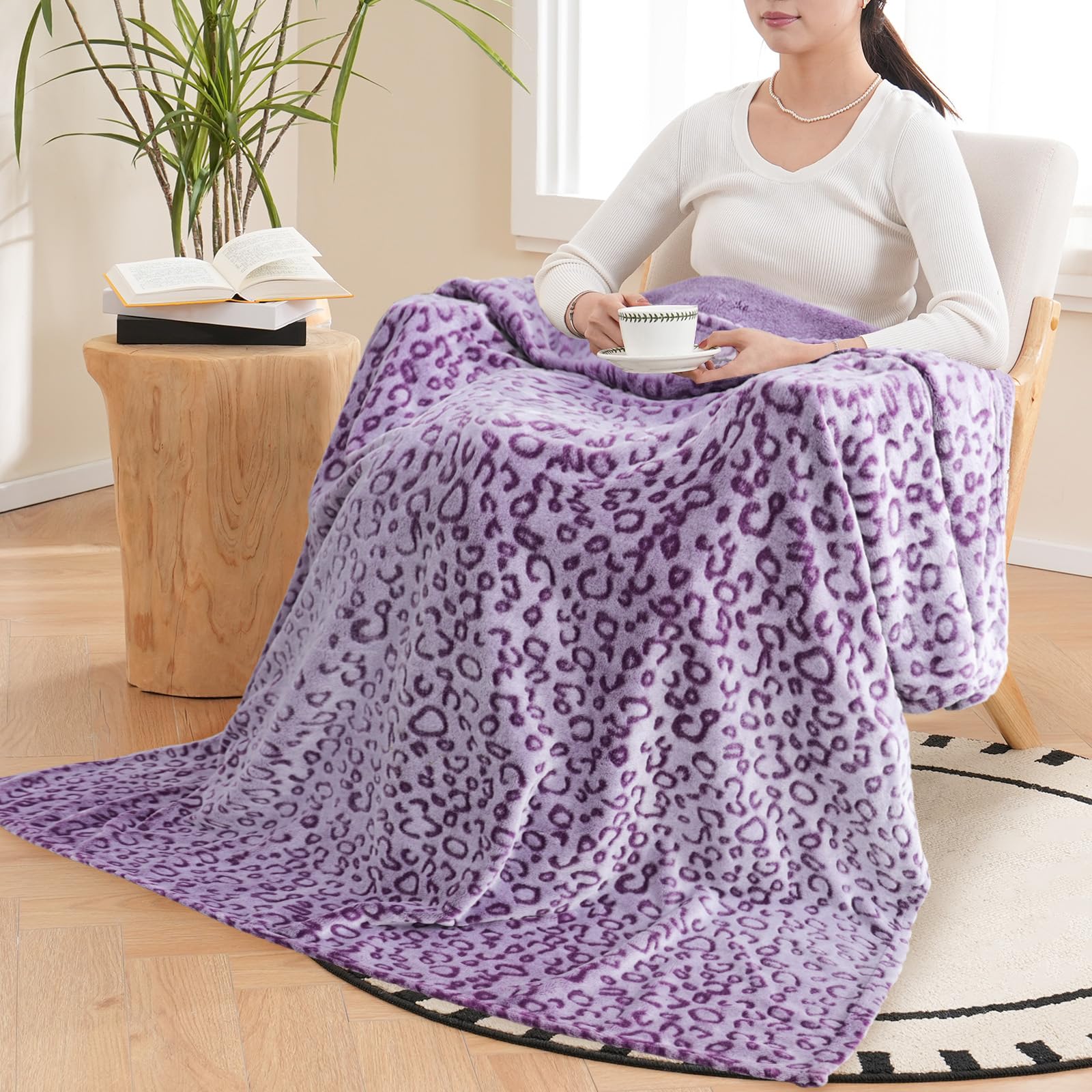 Vessia Leopard Throw Blanket for Couch,Bed,Sofa, Soft Cozy Purple Cheetah Blanket for All Season Decor, Lightweight and Comfy Flannel Fleece Animal Throw for Kids Women Adults(50x40inch)