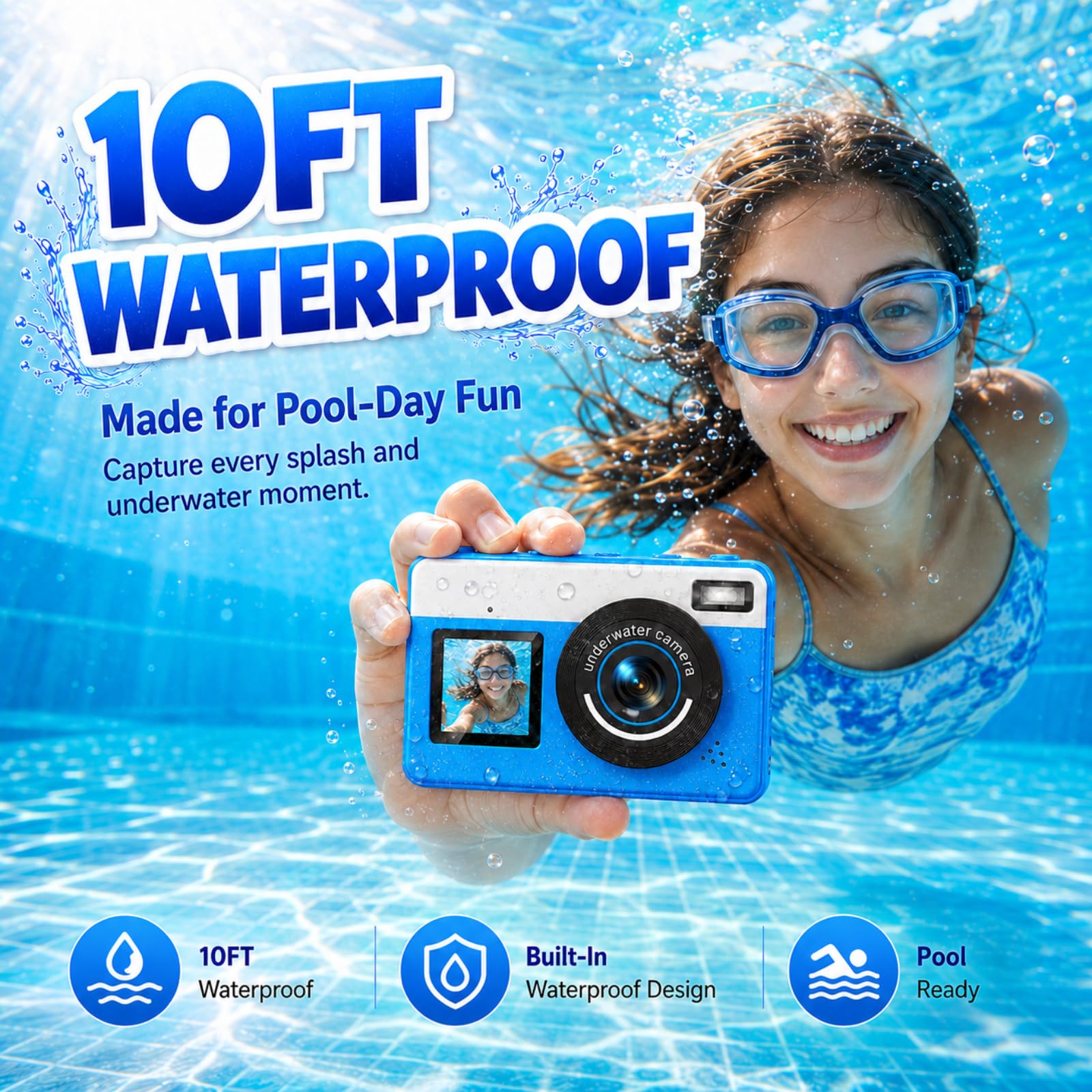 Maxmango D70 Unterwasserkamera 4K 48MP Dual-Screen Digitalkamera mit Autofokus 18X Zoom wasserdicht 10FT
