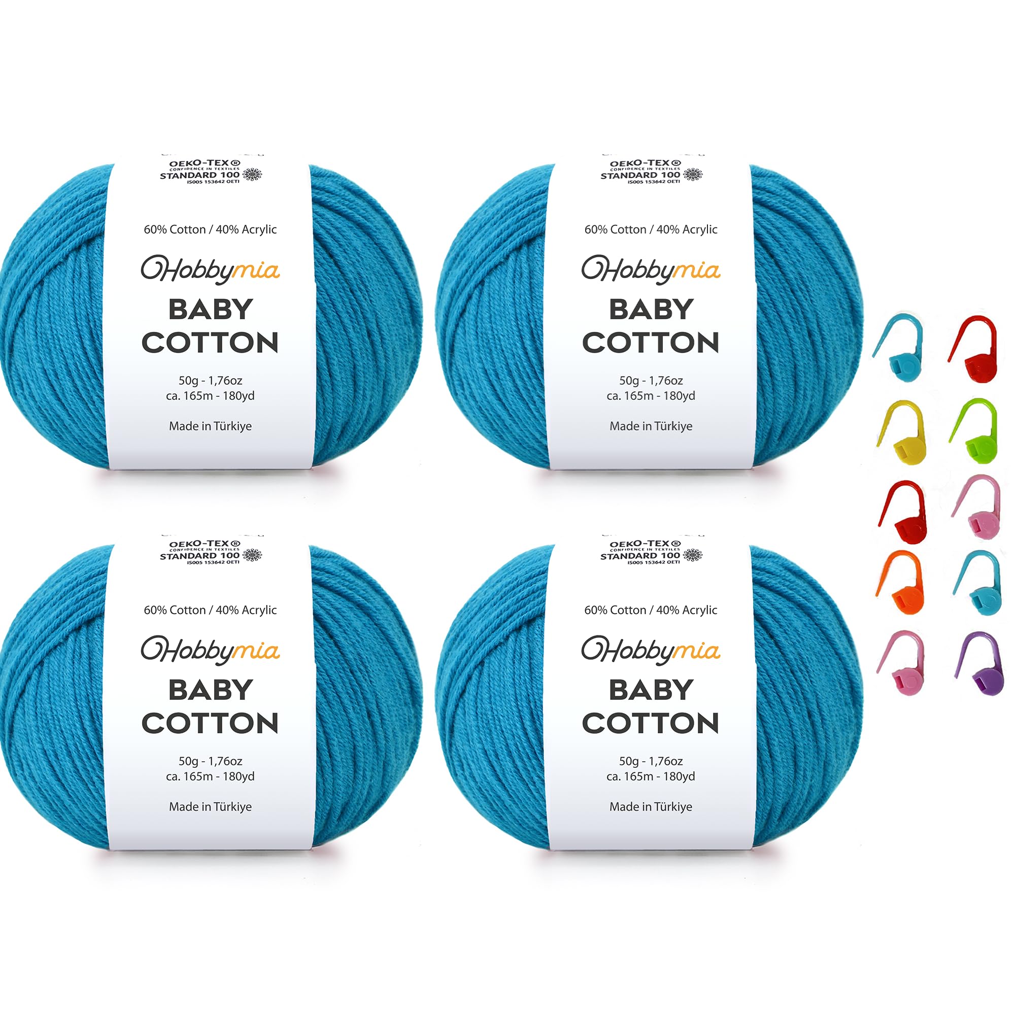 HobbyMia Baby Cotton Yarn for Crocheting - 50g / 180yds - (2) Fine, Sport Weight Yarn - Amigurumi Yarn for Crochet Thread - 60% Cotton & 40% Acrylic &