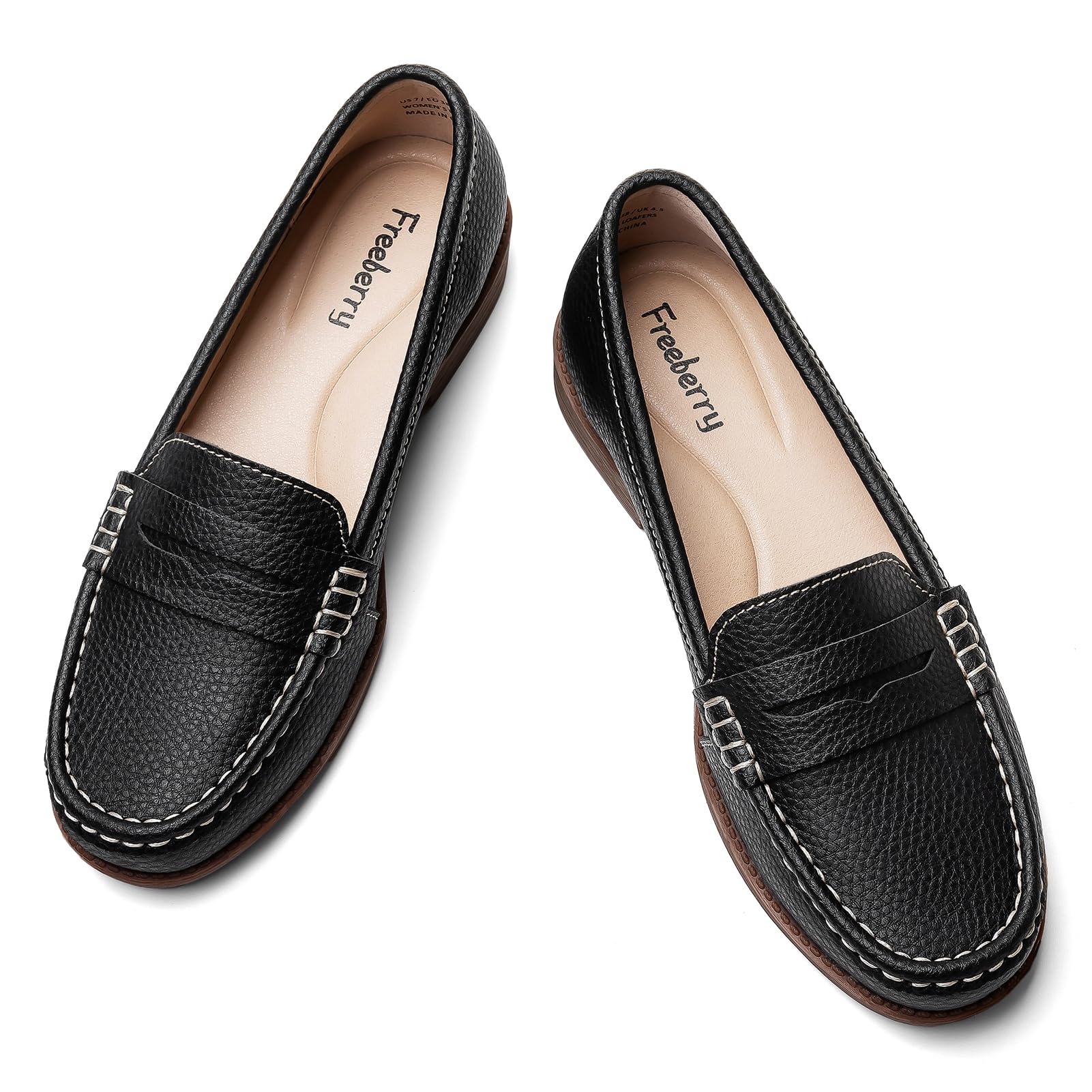 Women's Comfortable Leather Penny Loafers Slip On Business Casual Dress Shoes Lightweight Office Work Flats Everyday Walking Shoes for Women — view 9