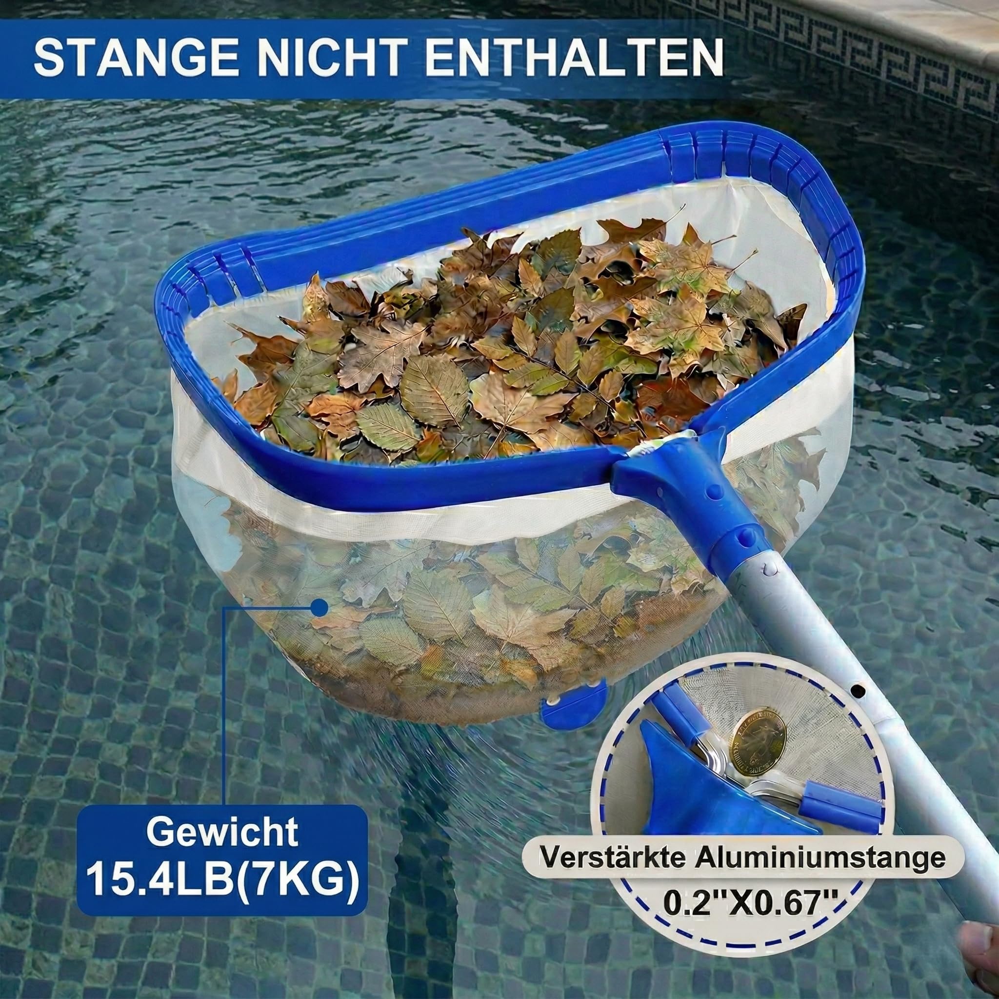 17.5" (44 cm) Pool Kescher Großer, Poolkescher Feinmaschig, Teichkescher Feinmaschig Algen, Professioneller Teichkescher & Poolskimmer mit Aluminiumrahmen (Stab Nicht Inklusive)