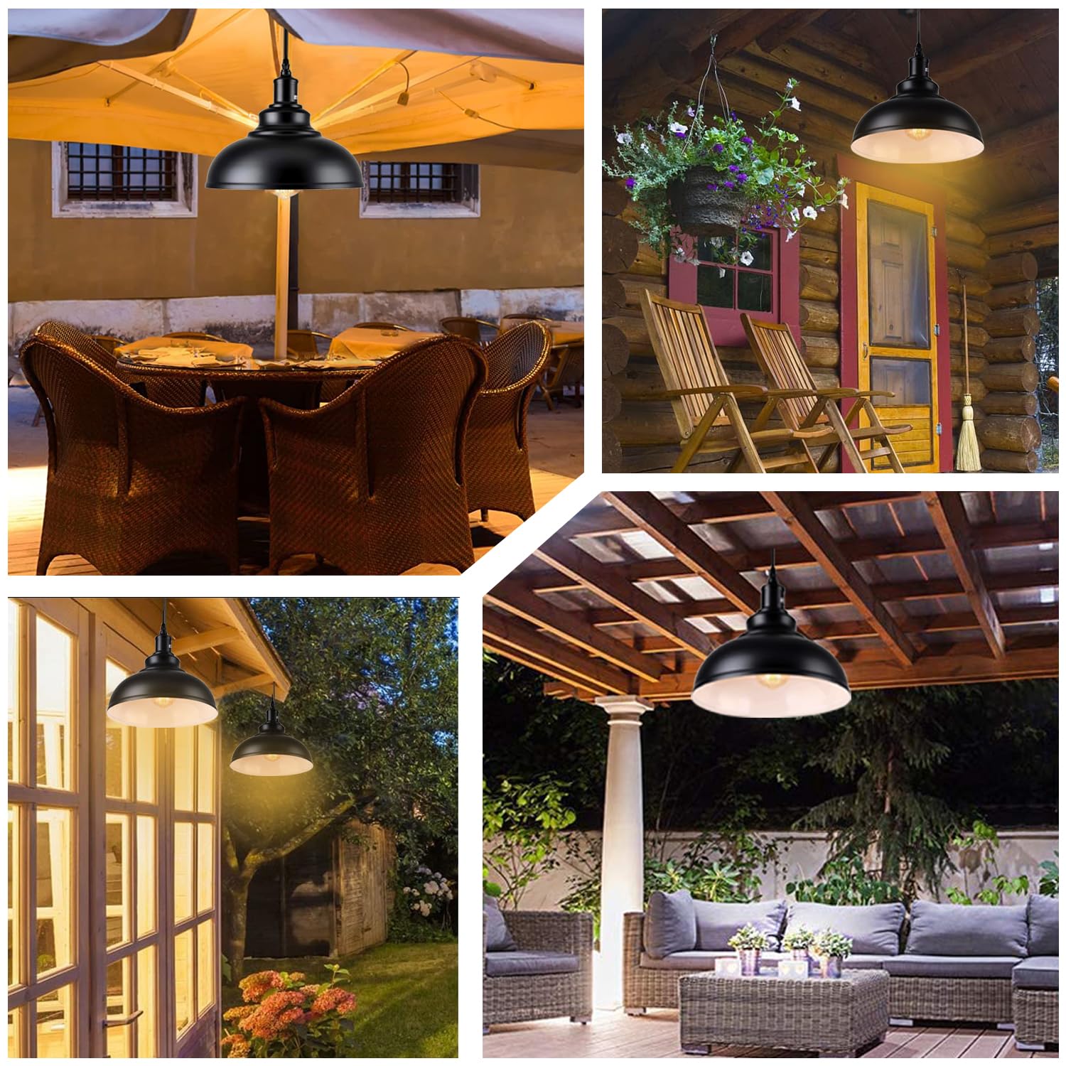 Hängelampe mit Stecker, Dimmbar Vintage Pendelleuchte mit 4.5m Kabel und Dimmer Schalter, E27 Lampefassung Schwarz Metall Hängeleuchte für Outdoor & Innen Küche Garten Balkon Terrasse, Ø 26CM | Kronleuchter mit Kabel 4,5 m und Dimmschalter, Deckenleuchte,
