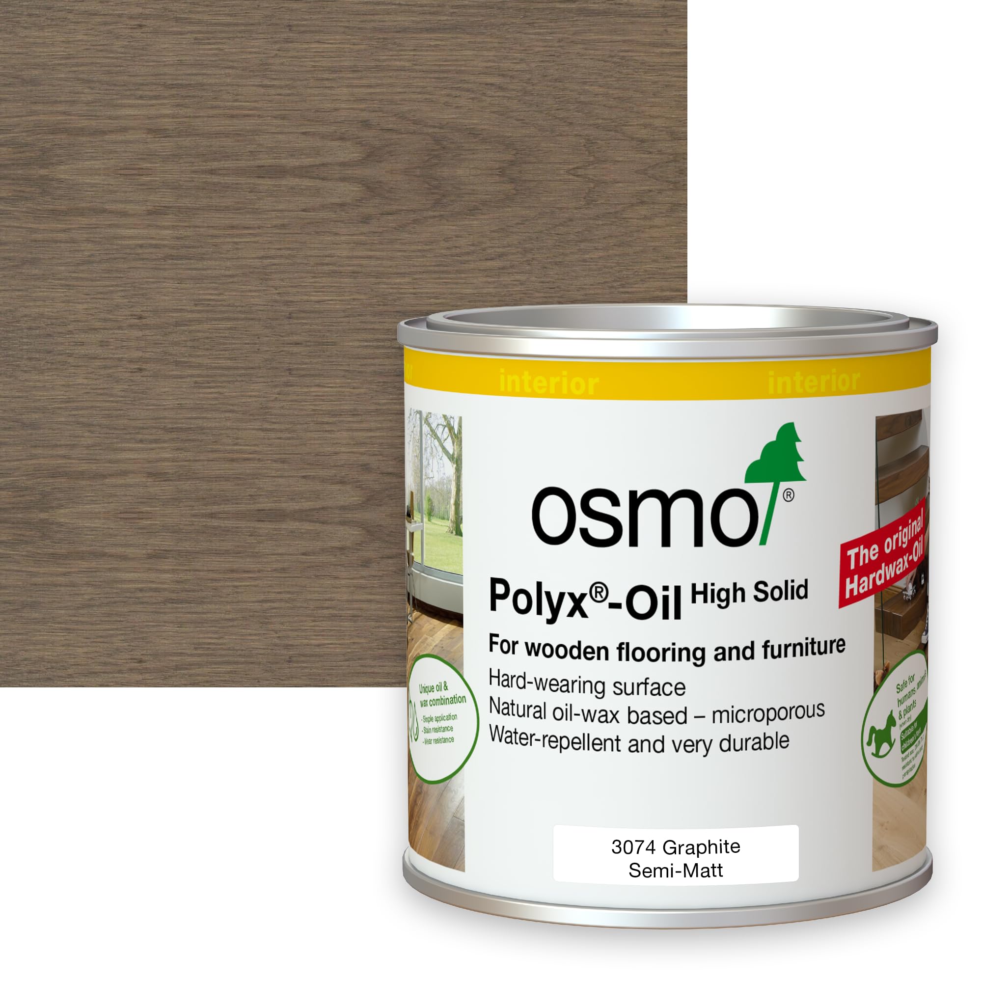 Osmo Polyx Oil Tints, Semi Matt Finish (375ml, 3074 Graphite, Semi-Matt)