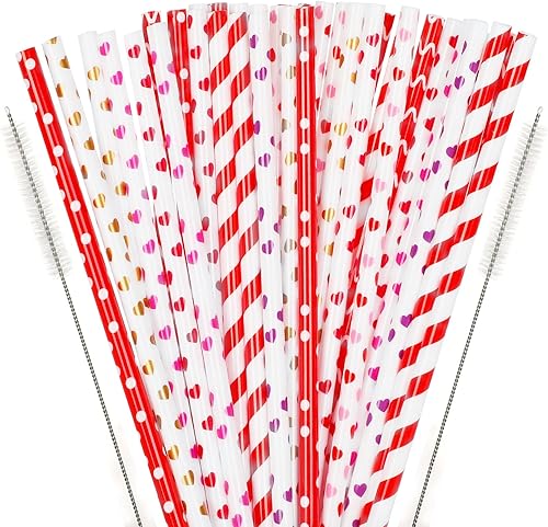 40 pajitas para el día de San Valentín, sin BPA, de 9 pulgadas, con impresión de plástico duro de San Valentín, reutilizables, para la familia o