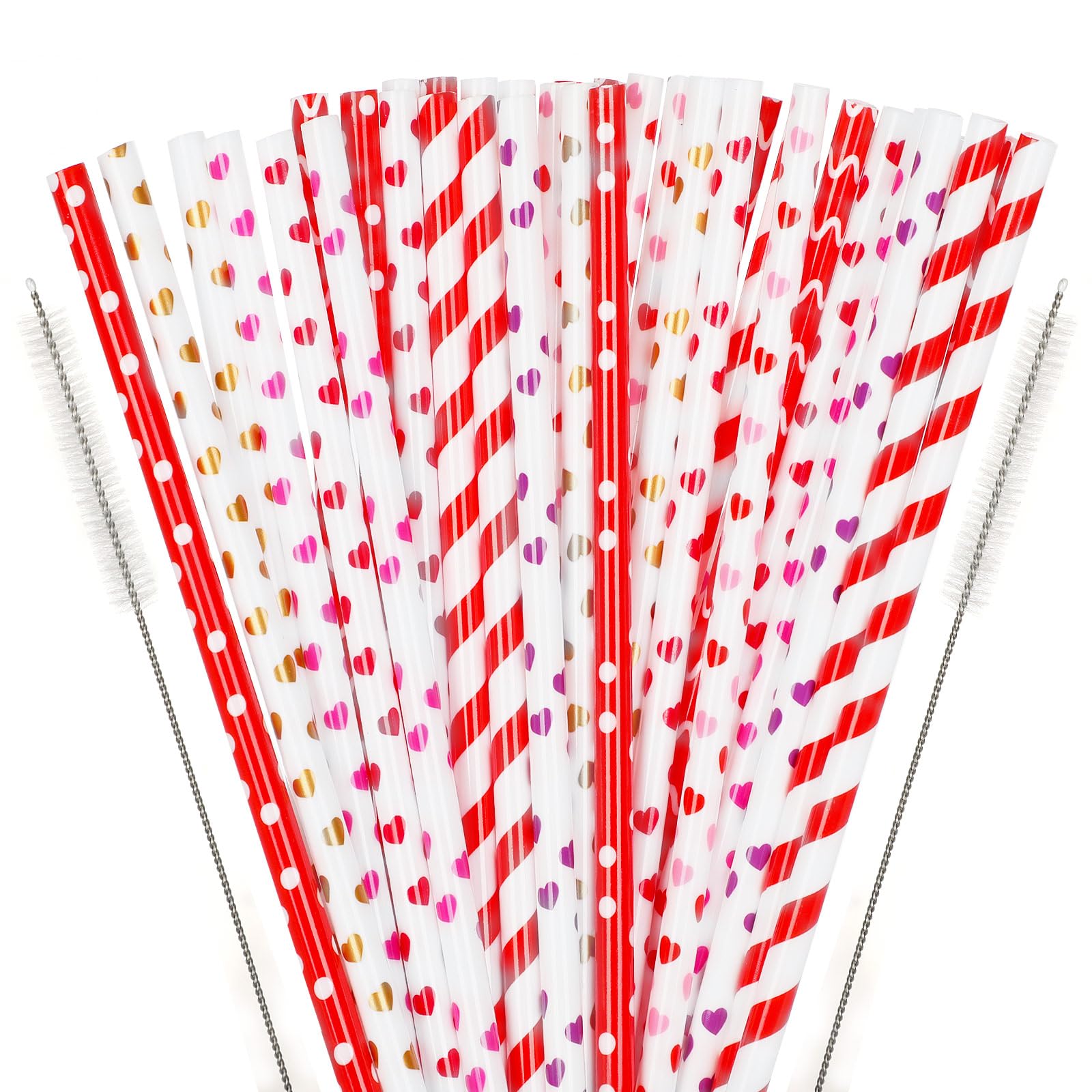 Pailles réutilisables Saint-Valentin lot de 40 avec goupillon pour cocktails