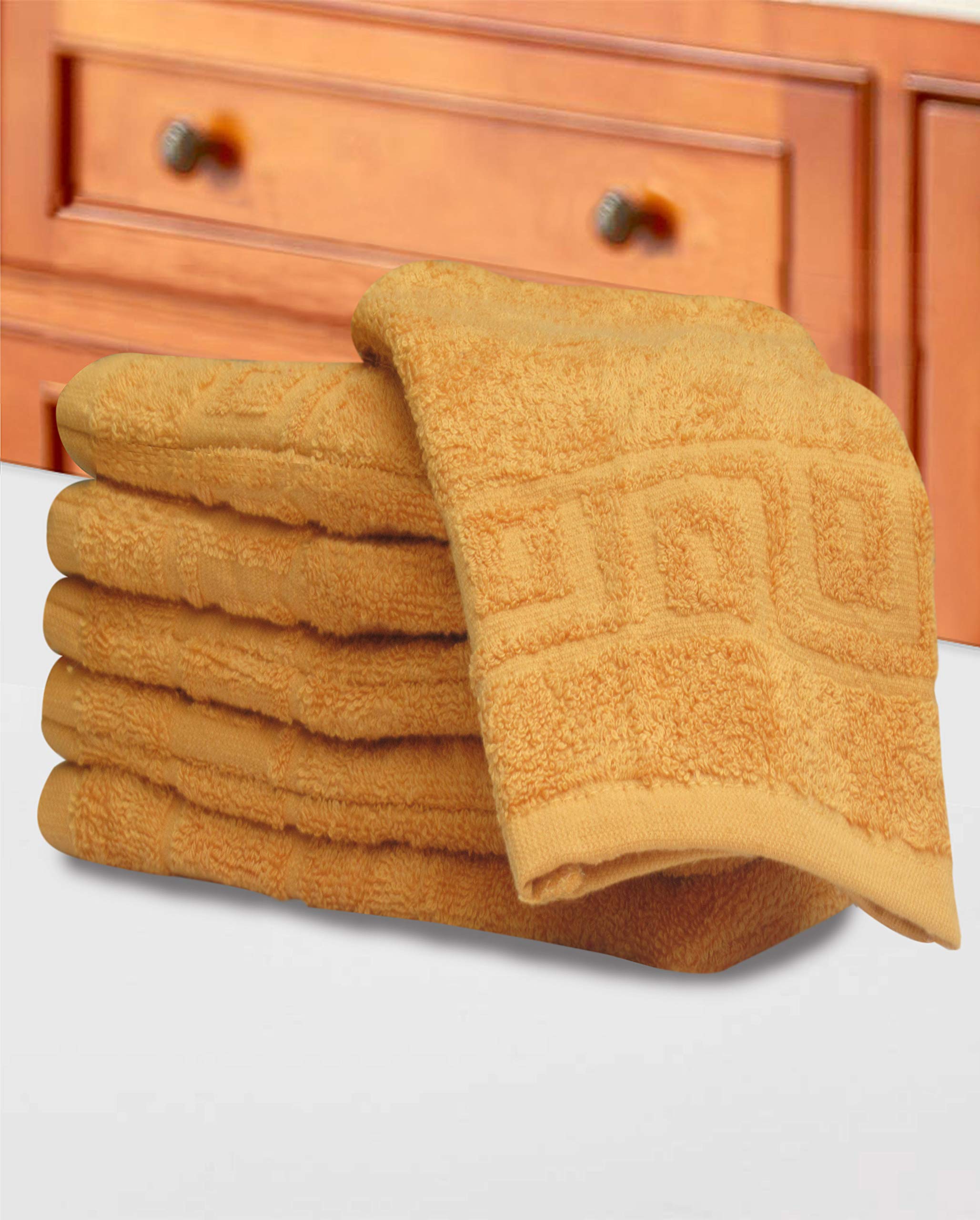 QCS Pack of 10 x 100% Cotton Premium Quality Towelling Washing Mitts Absorbent Flannel Face Towel Body Scrub (Orange)