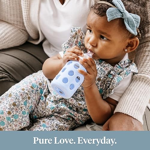 Miniatura 5 de Lifefactory Biberón de vidrio con pezón etapa 1 y funda protectora de silicona banana 4 onzas