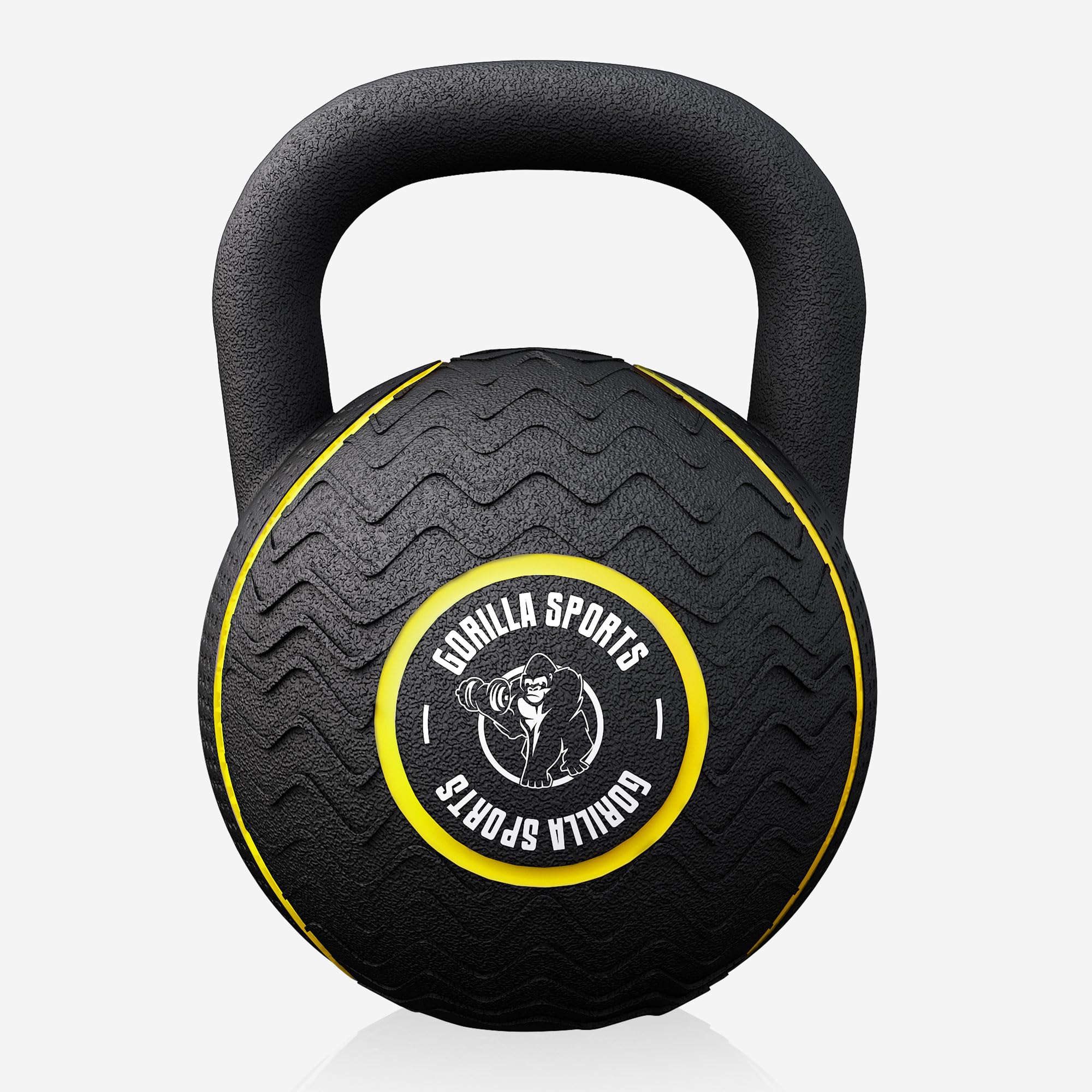 Gorilla Sports Kettlebell Gomma | Nucleo Sabbia di Ferro & Rivestimento | Impugnatura Ergonomica | 4 kg a 20 kg | Forza Funzionale