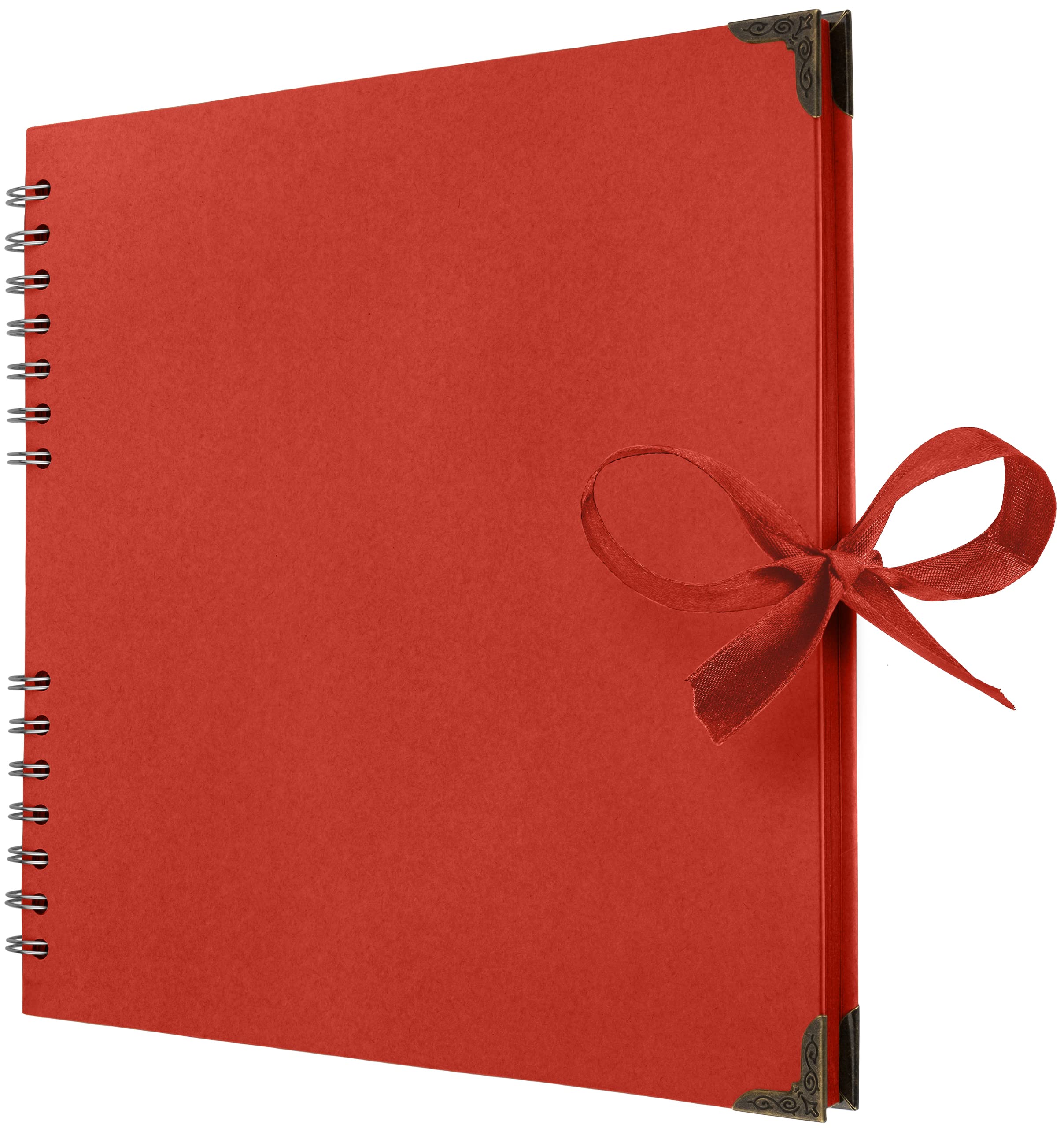 Bstorify Red 25.4 X 25.4 Cm Scrapbook Album 70 Pages Thick Kraft Paper Corner Protectors, Ribbon Closure - Ideal For Your Scrapbooking, Art & Craft Projects (, 25.4 X 25.4 Cm)