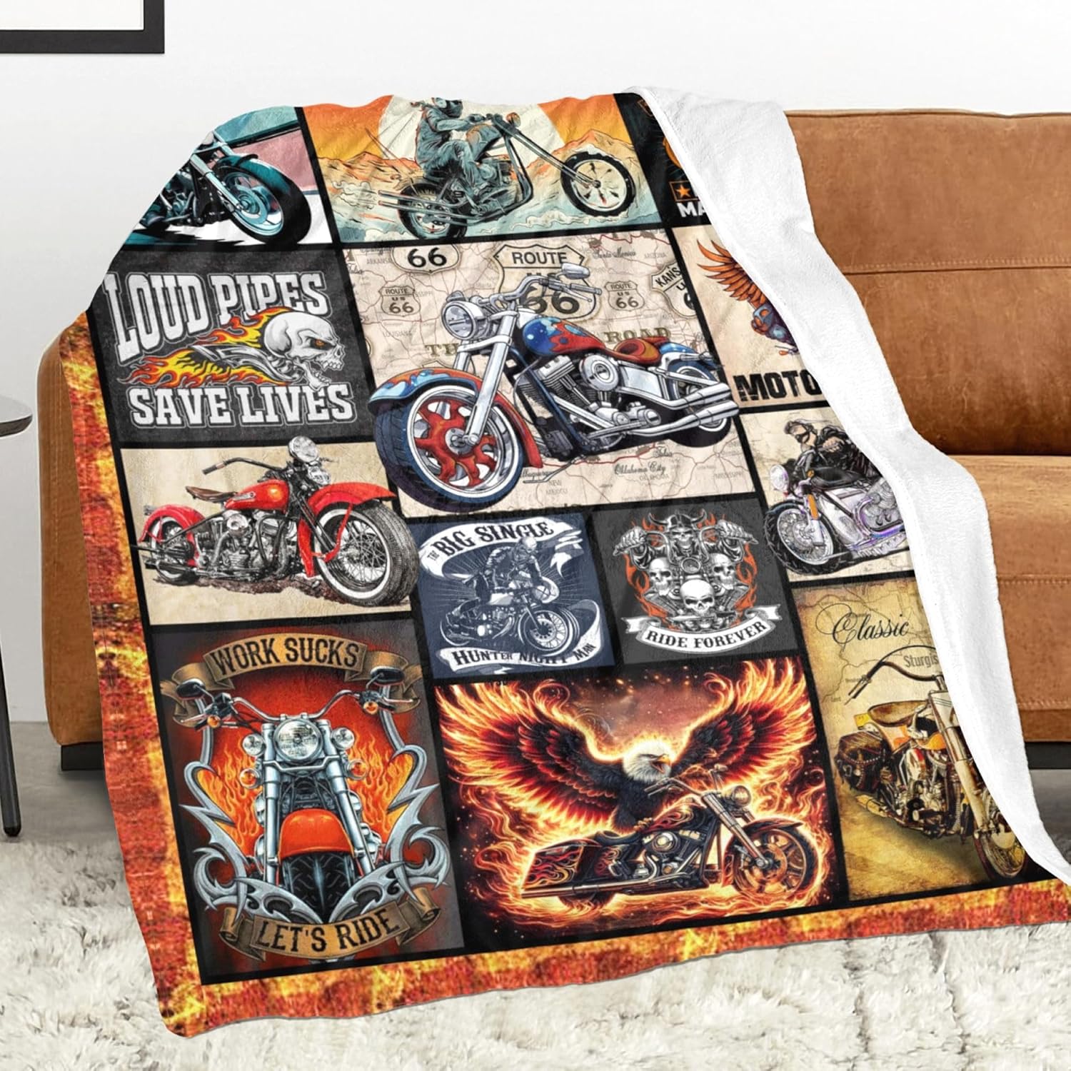 Motorcycle Gifts for Men Women Kids Boys, Super Soft Vintage Cool Motorcycle Decor Blanket Gifts for Motorcycles Riders Lovers, Cozy Warm Fuzzy Plush Fleece Flannel Blankets 50"x40" for Couch Bedding - Image 8