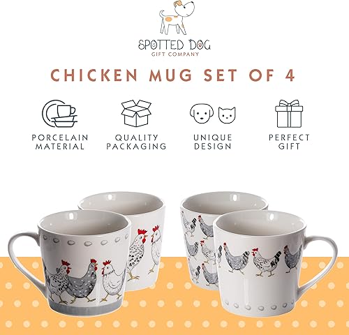 Miniatura 2 de SPOTTED DOG GIFT COMPANY Juego de 4 tazas de café de granja, tazas de té de cerámica con temática de animales, aptas para microondas y lavavajillas,