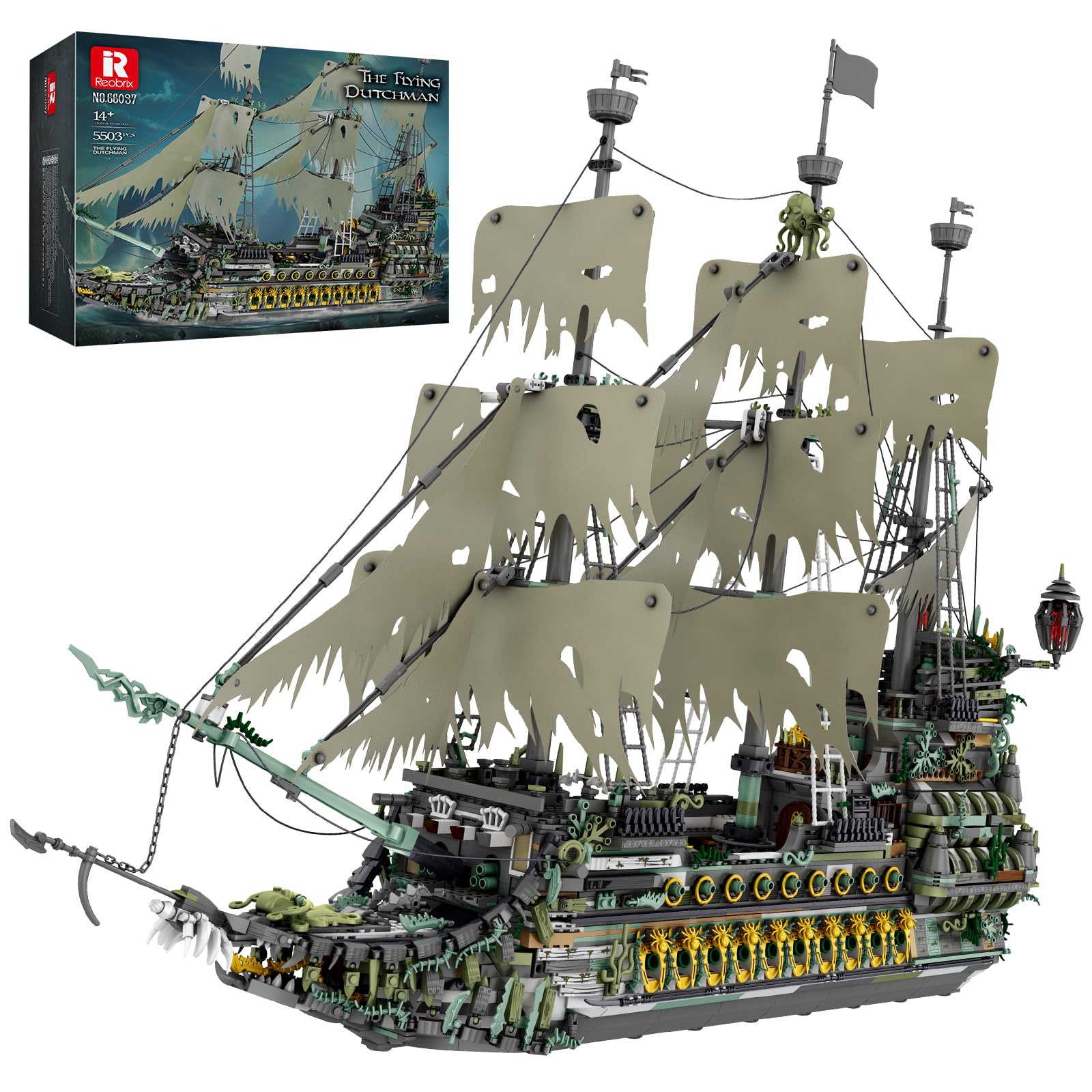Reobrix 66037 Flying Dutchman Pirate Ship Model Kit for Adults, Large Ghost Ship Building Block Set, Collectible Display Brick Ship Model, Adventure-Themed Gift for Pirate Fans 14+ (5503 PCS)
