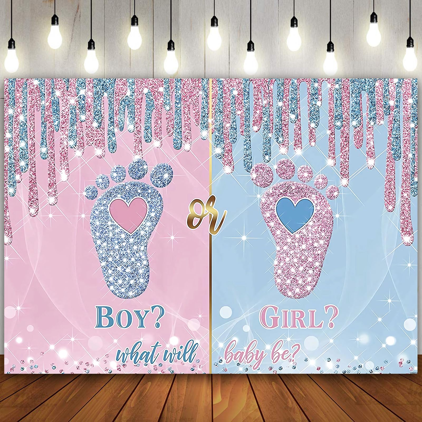 ADOFUN What Will Baby Be Gender Reveal Backdrop 10x8Ft Baby Shower Boy or Girl Birthday Party Banner Pink Blue Footprint Event Party Decorations Supplies Photo Backgrounds Polyester Fabric