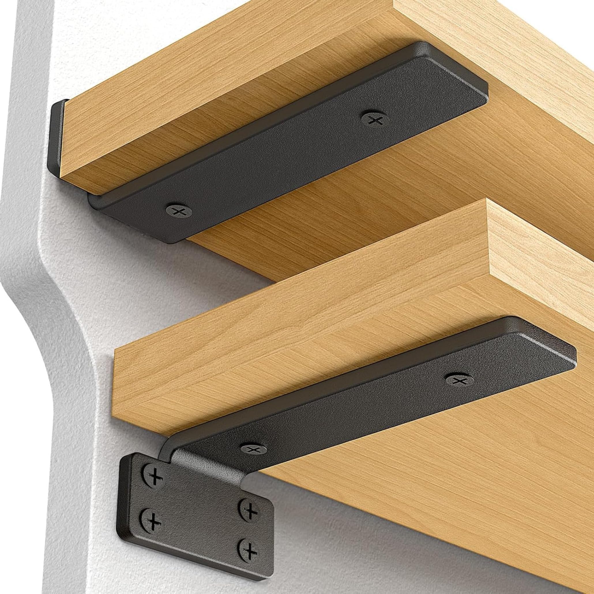 Heavy Duty Shelf Bracket for Wall Shelves – Angle Brackets with Screws, Matte Black Metal Wall Mounted Shelf Support (6 Inch, Pack of 4)