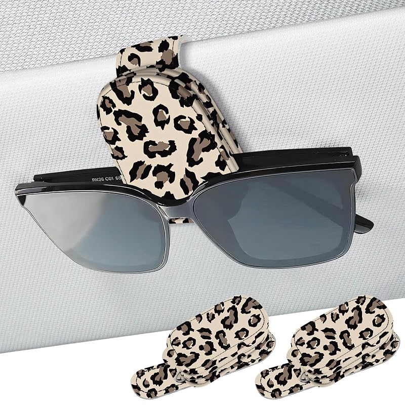 Suporte Magnético para Óculos no Para-Sol do Carro UntilPlan em Couro Sintético PU Leopard-Yellow, Kit com 2 peças