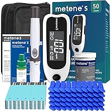 Metene S Blood Glucose Monitor Kit, Blood Sugar Testing Kit With 50 Test Strips &amp; 50 Lancets &amp; Control Solution, No Coding 0.7&mu;l Blood, 7s Fast Reading, 150 Data Storage, Diabetes Testing Kit