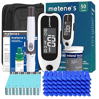 Metene S Blood Glucose Monitor Kit, Blood Sugar Testing Kit With 50 Test Strips & 50 Lancets & Control Solution, No Coding 0.7l Blood, 7s Fast Reading, 150 Data Storage, Diabetes Testing Kit