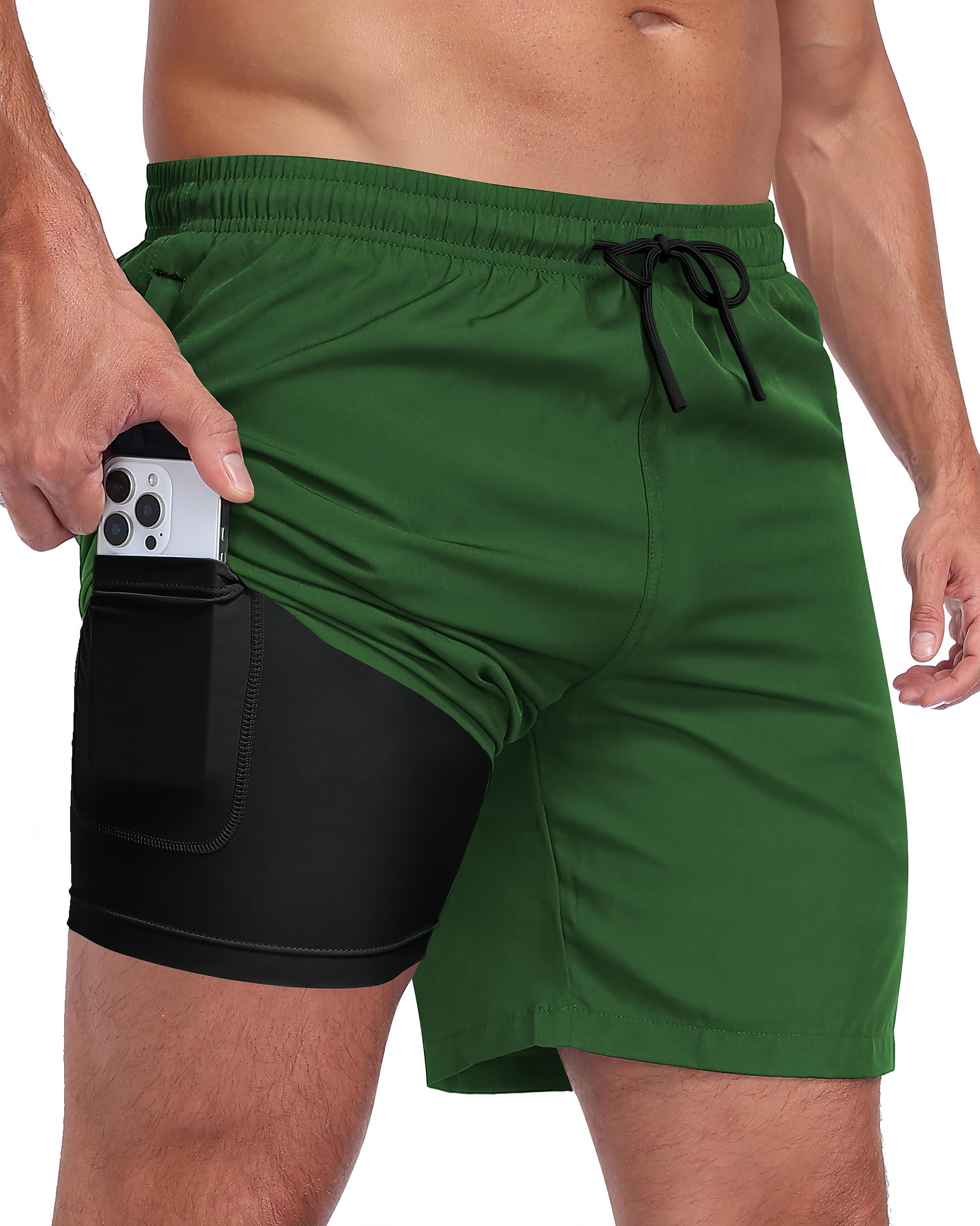 Zzkouine Badehose für Herren 2 in 1 Badeshorts Männer Schwimmhose mit Reißverschlusstasche Sporthose Kurz Herren Shorts
