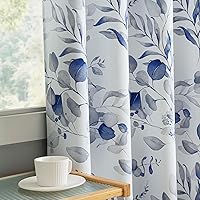 Vista 1 de Cortinas 100% opacas de 84 pulgadas de largo para dormitorio, cortinas estampadas florales azules para oscurecer la sala de estar, cortinas