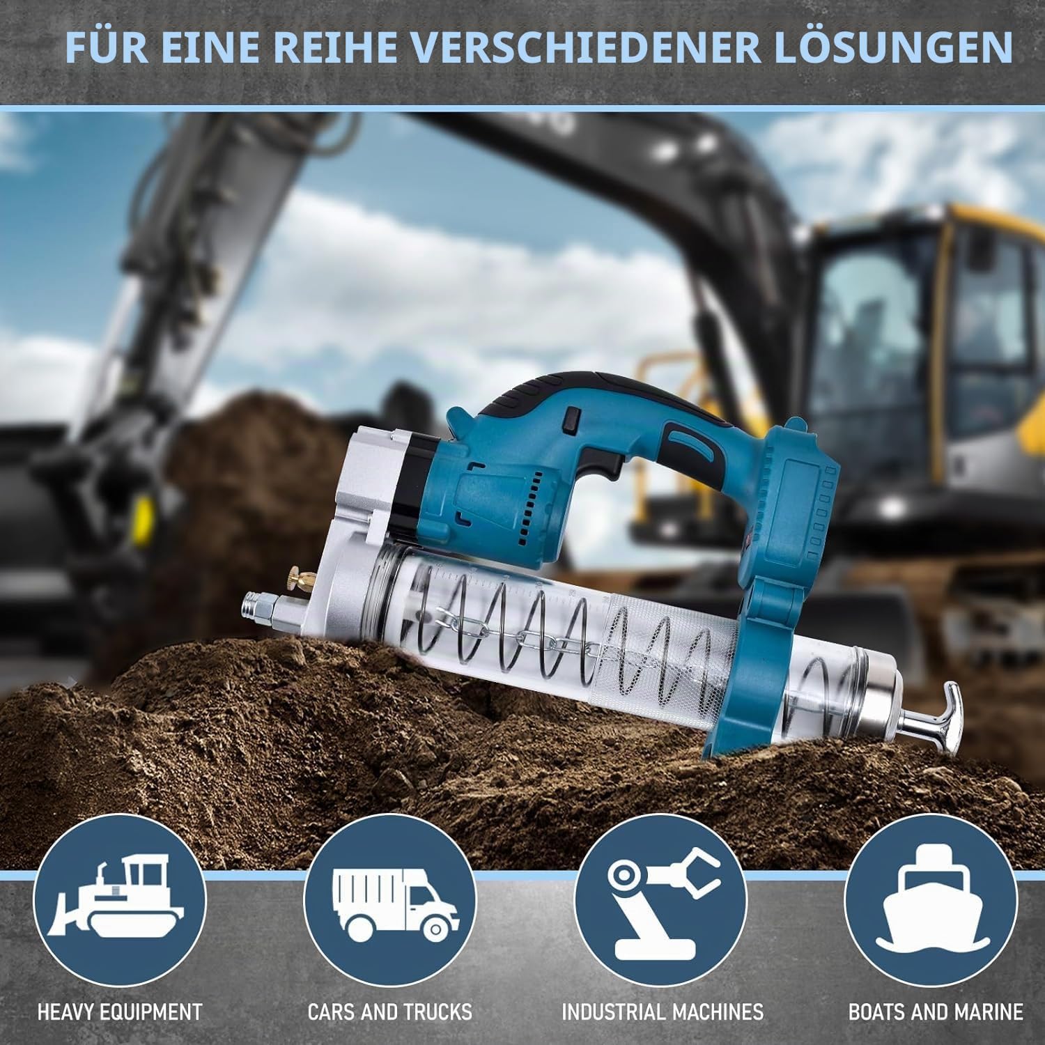 Akku-Fettpresse,Elektrische Fettpresse für Makita 18v Batterie,Fettpresse mit 15000mAh Akku und Zylinder,69MPa Schläuche,Ideale Fettpresse für mechanische Geräte (mit Akku)