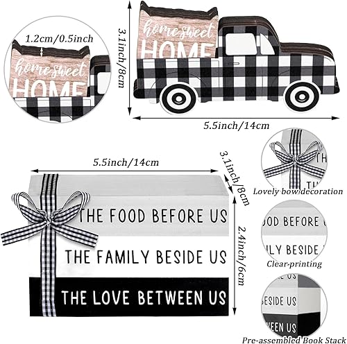 Miniatura 2 de Jetec 4 piezas de decoración de mesa de madera de granja, decoración rústica de bandeja escalonada para el hogar, centro de mesa blanco y negro,