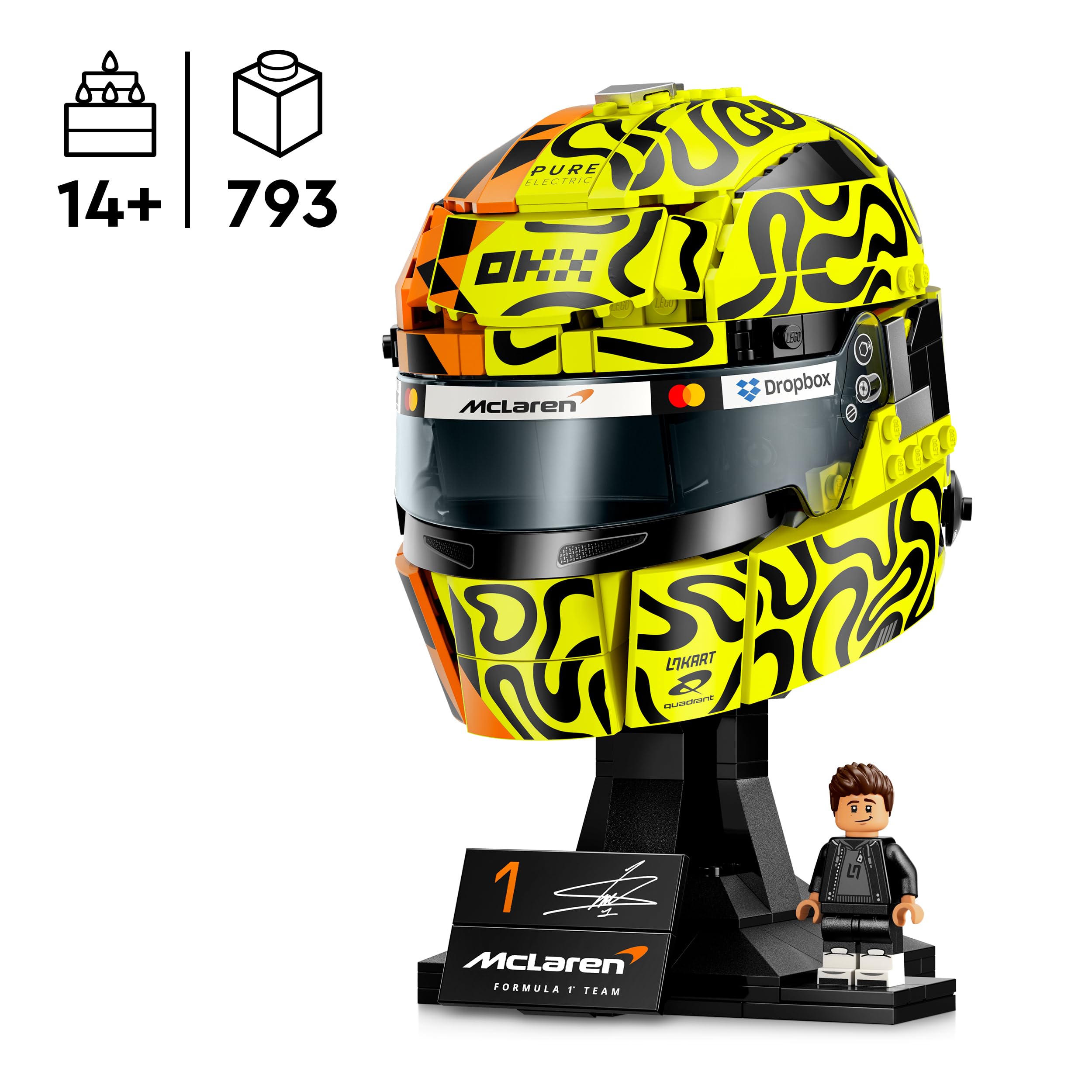 LEGO Editions Casco di Lando Norris McLaren Mastercard F1 Team - Gadget F1 - Kit di Modellismo con Minifigure da Collezione - Regalo per Ragazzi da 14 anni in su e Adulti Fan dei Motorsport - 43023